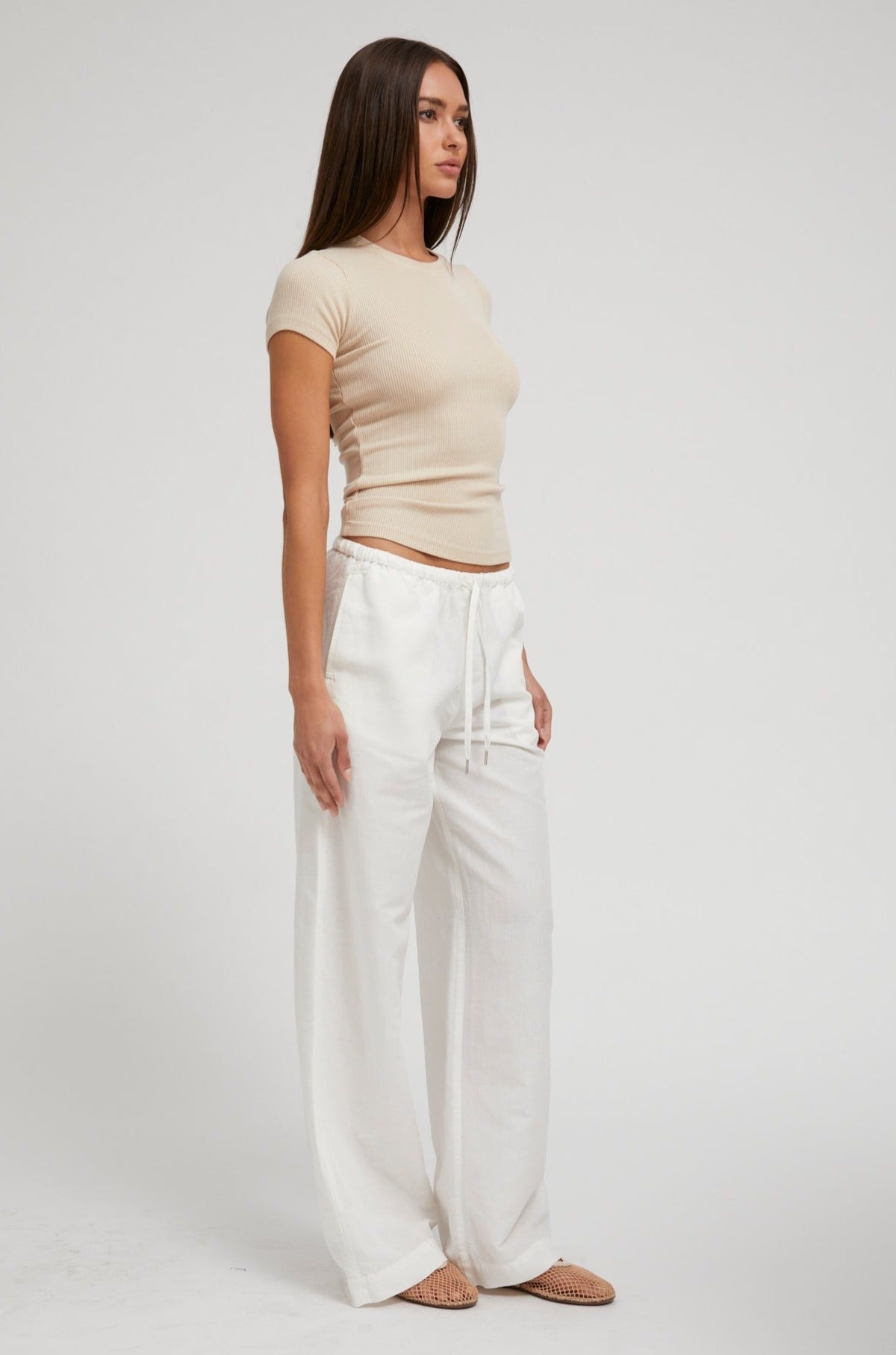 WHITE LINEN DRAWSTRING PANTS - 5
