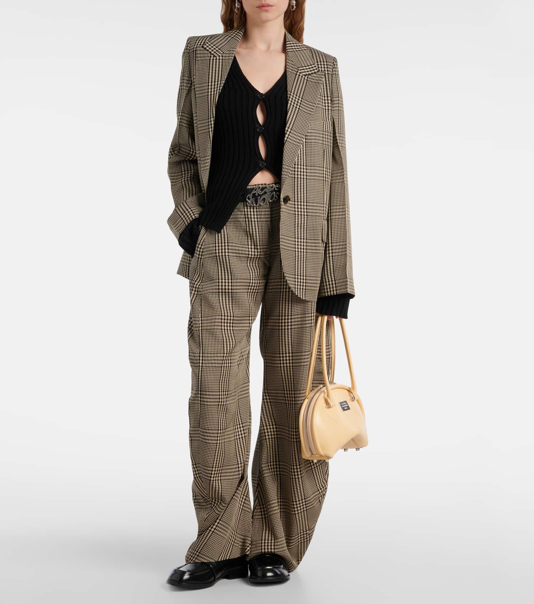 Plaid mid-rise barrel-leg pants - 2