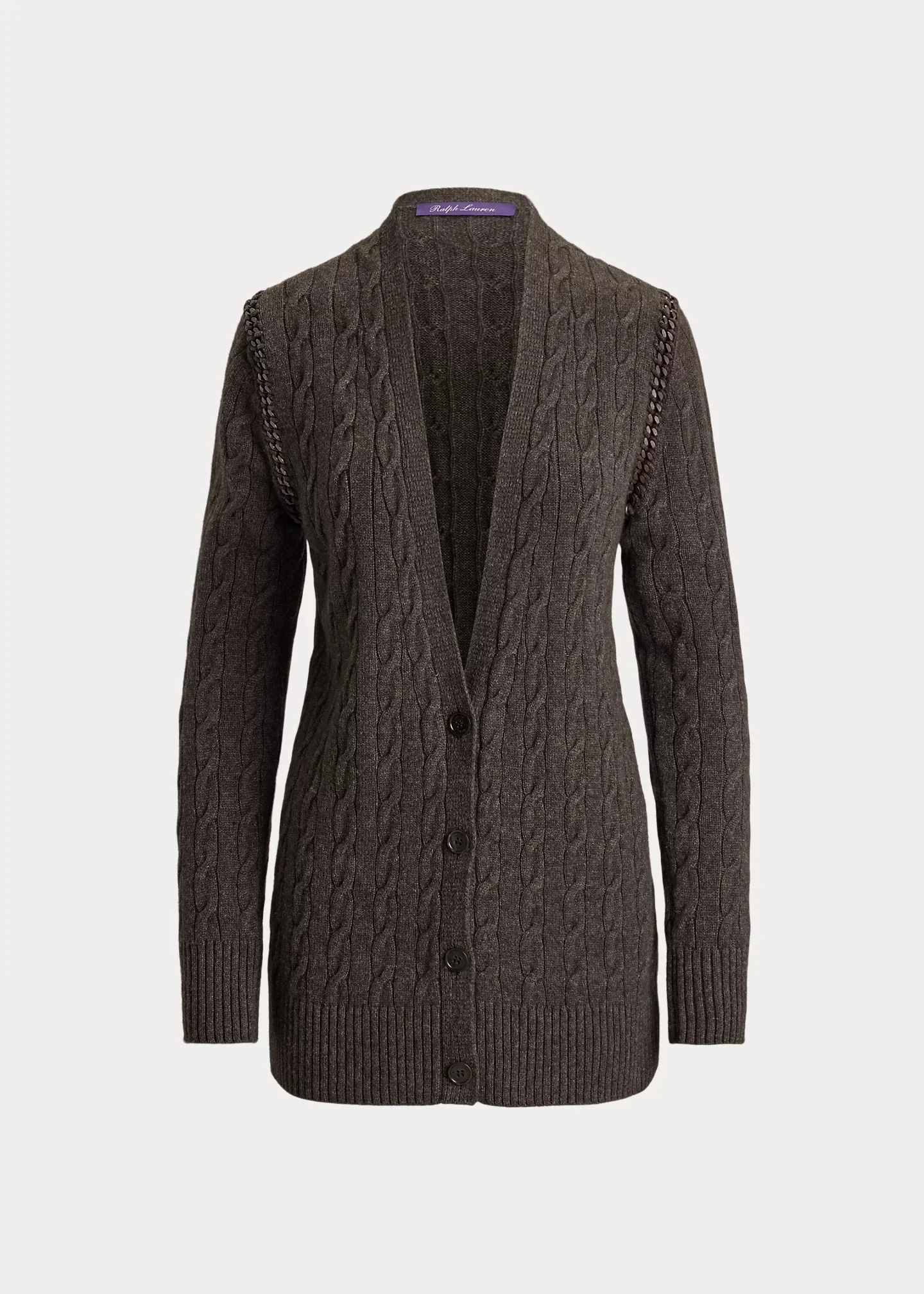 Chain-Trim Cable Cashmere Cardigan - 1