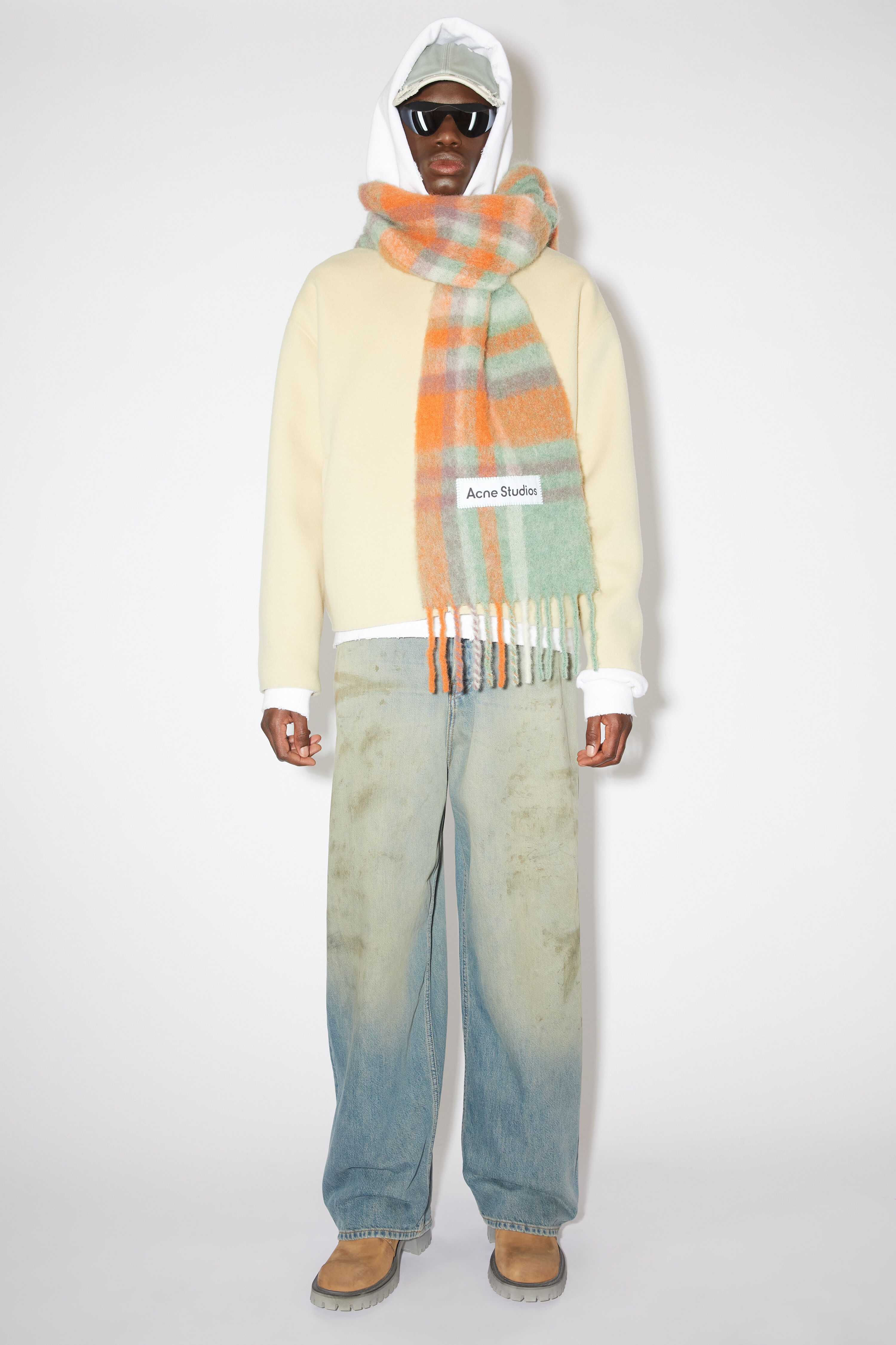 Mohair tartan scarf - Orange/lilac/aqua blue - 3