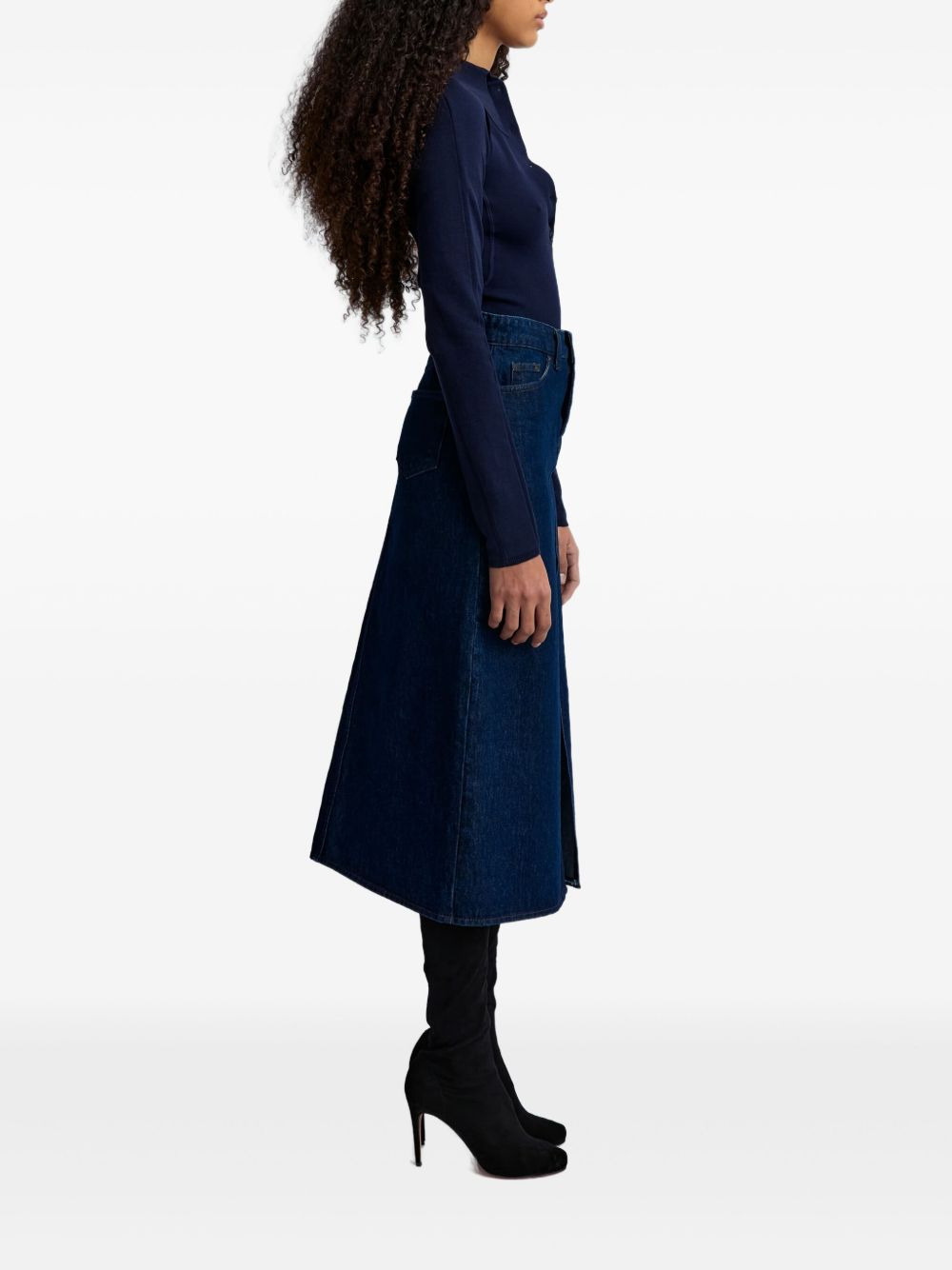 Ille front-slit denim midi skirt - 3