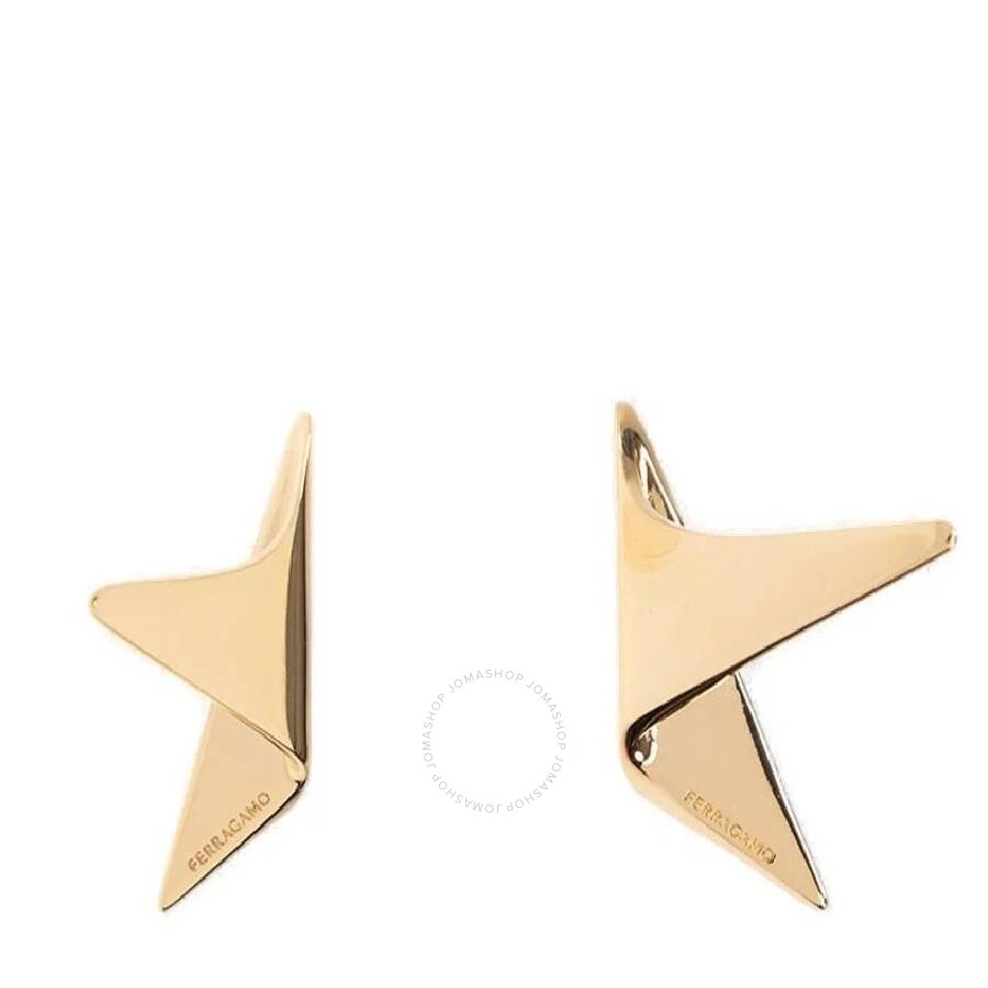Ferragamo Ladies Gold Star Logo Engraved Earrings - 1