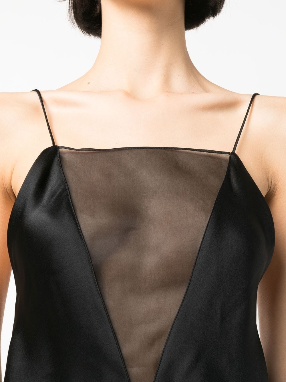 semi-sheer panel silk top - 5