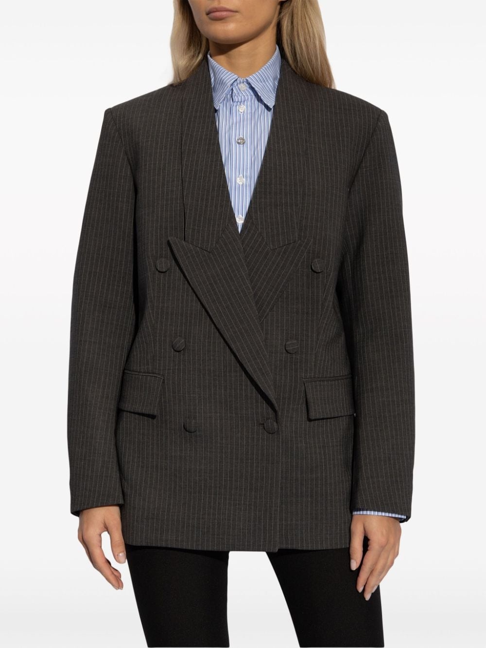 pinstripe double-breasted blazer - 3