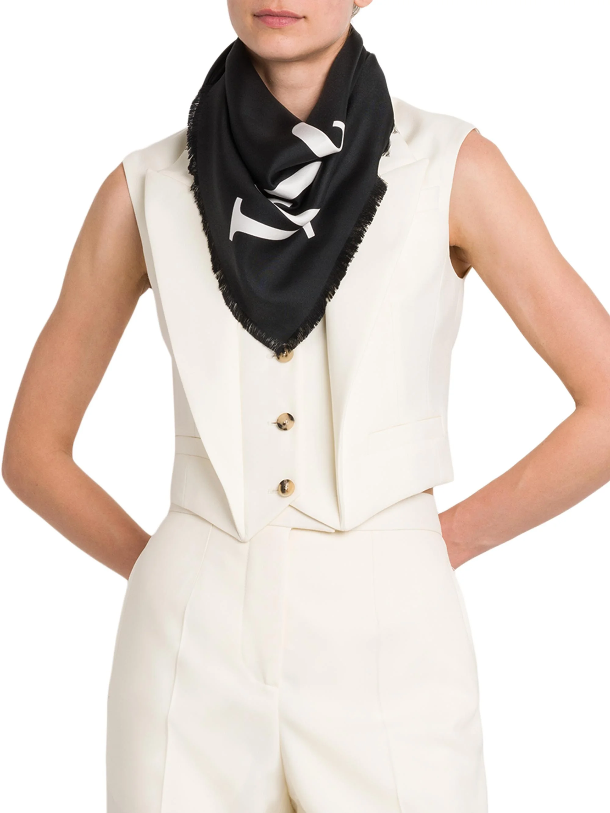 Women's Exploded Silk Logo Scarf - Black Ivory - 1