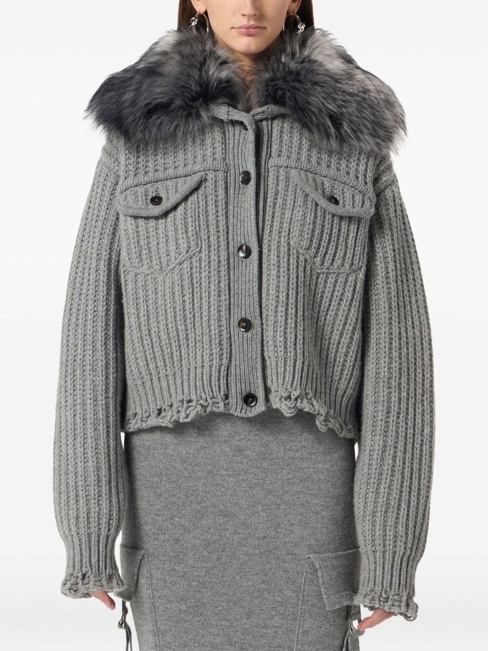 cropped ribbed cardigan - 3