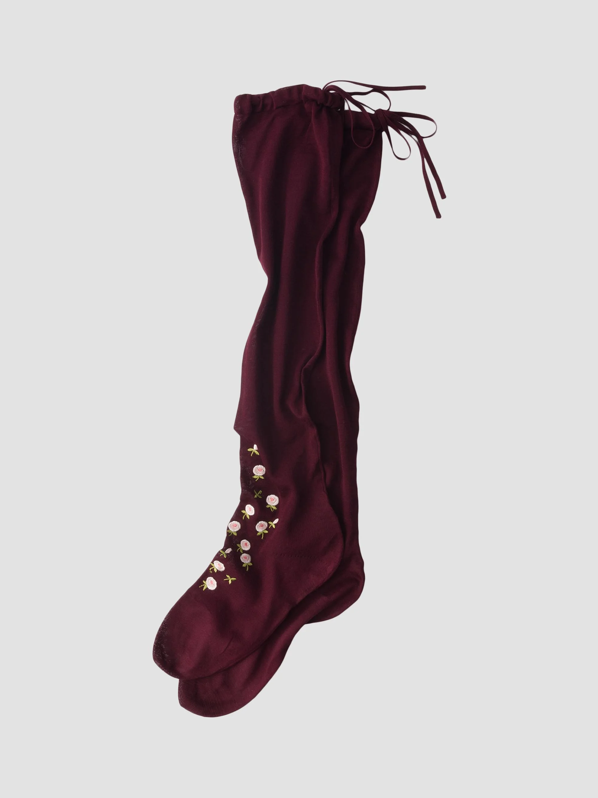 Women's Embroidered Over the Knee Cotton Socks - Dark Red - 1