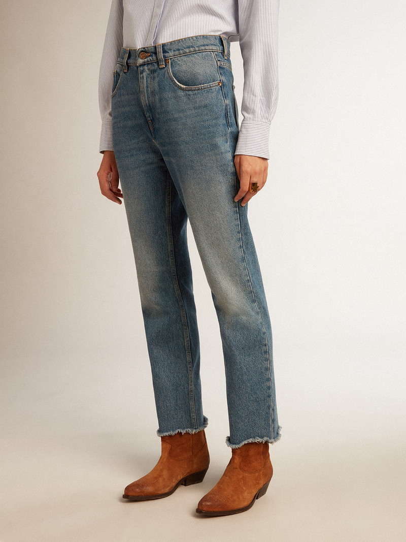 Golden Goose Women's cropped flared jeans with medium wash outlook