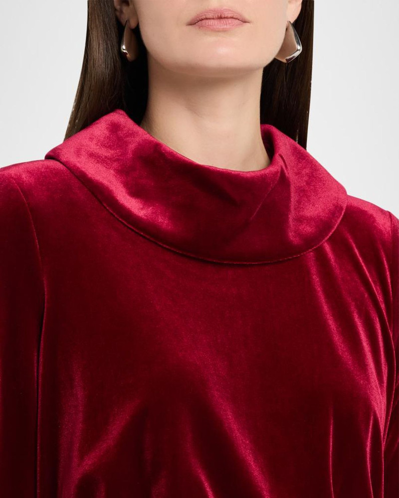 Belted Funnel-Neck Velvet Gown 5