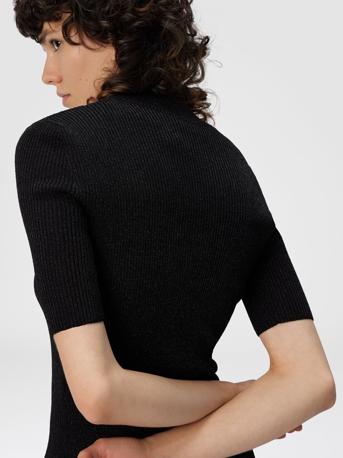 Mock Neck Sweater with Lamé Threads - 5