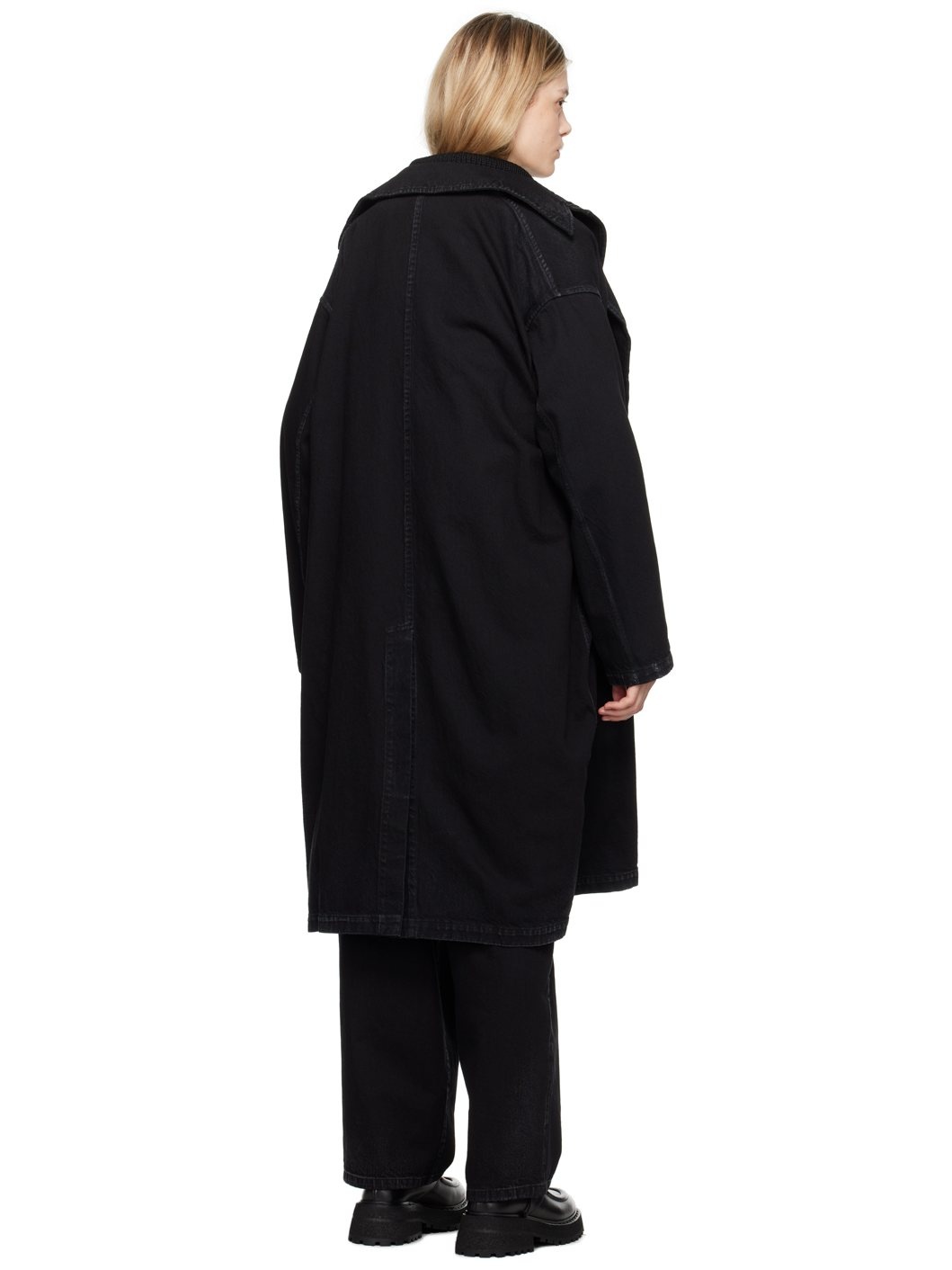Black Faded Denim Coat - 3