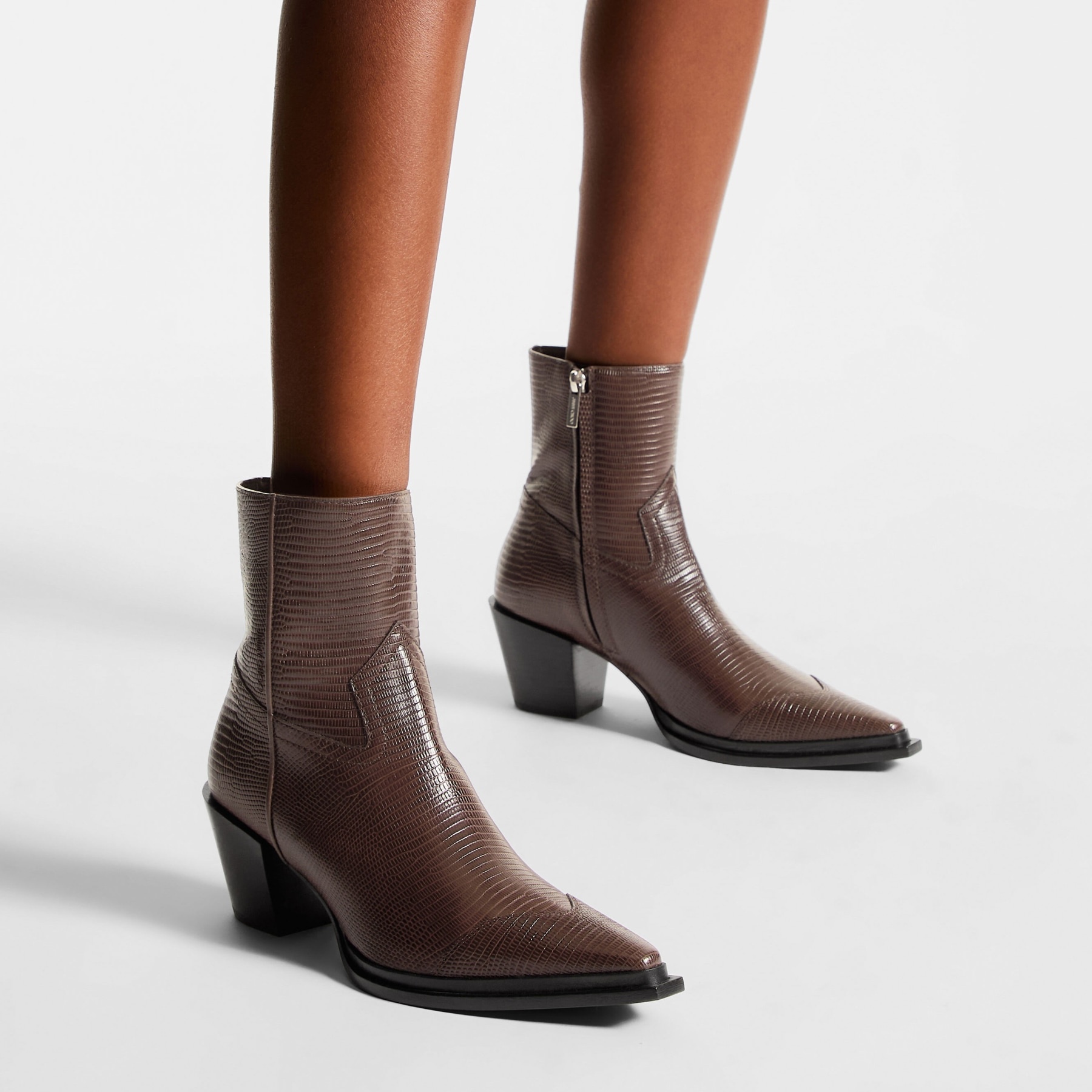 Cece Ankle Boot 60
Coffee Lizard Printed Leather Ankle Boots - 2