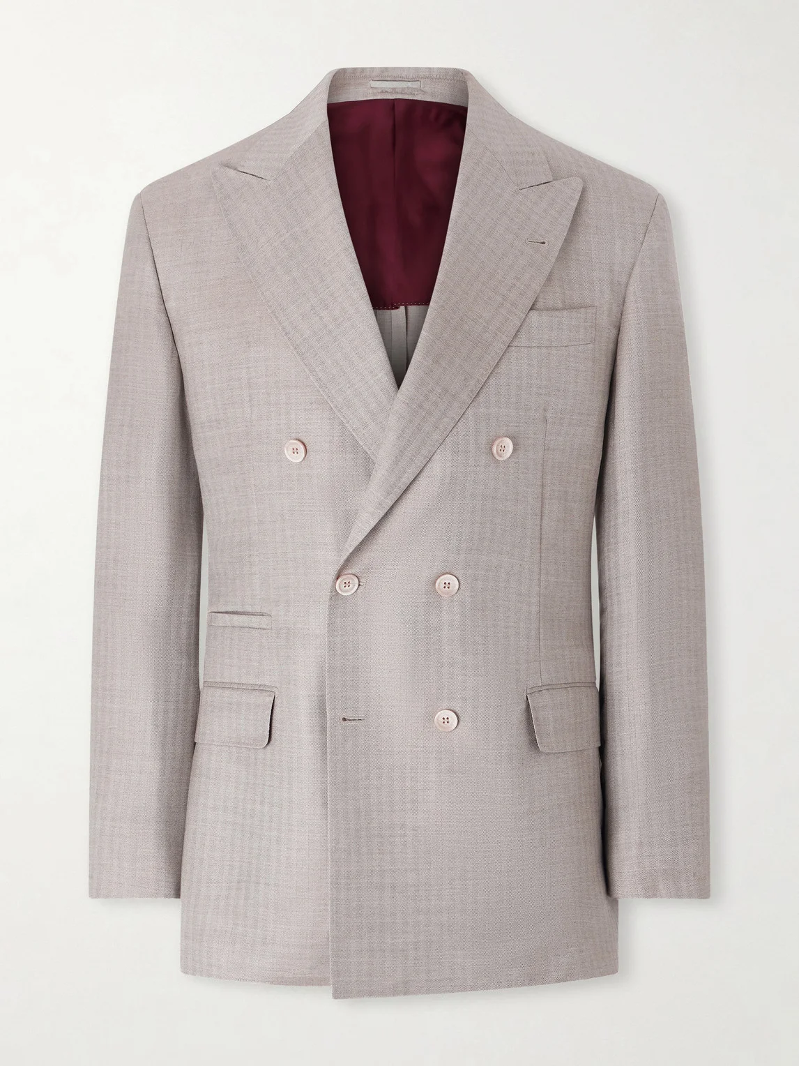 Double-Breasted Herringbone Cashmere and Silk-Blend Suit Jacket - 1