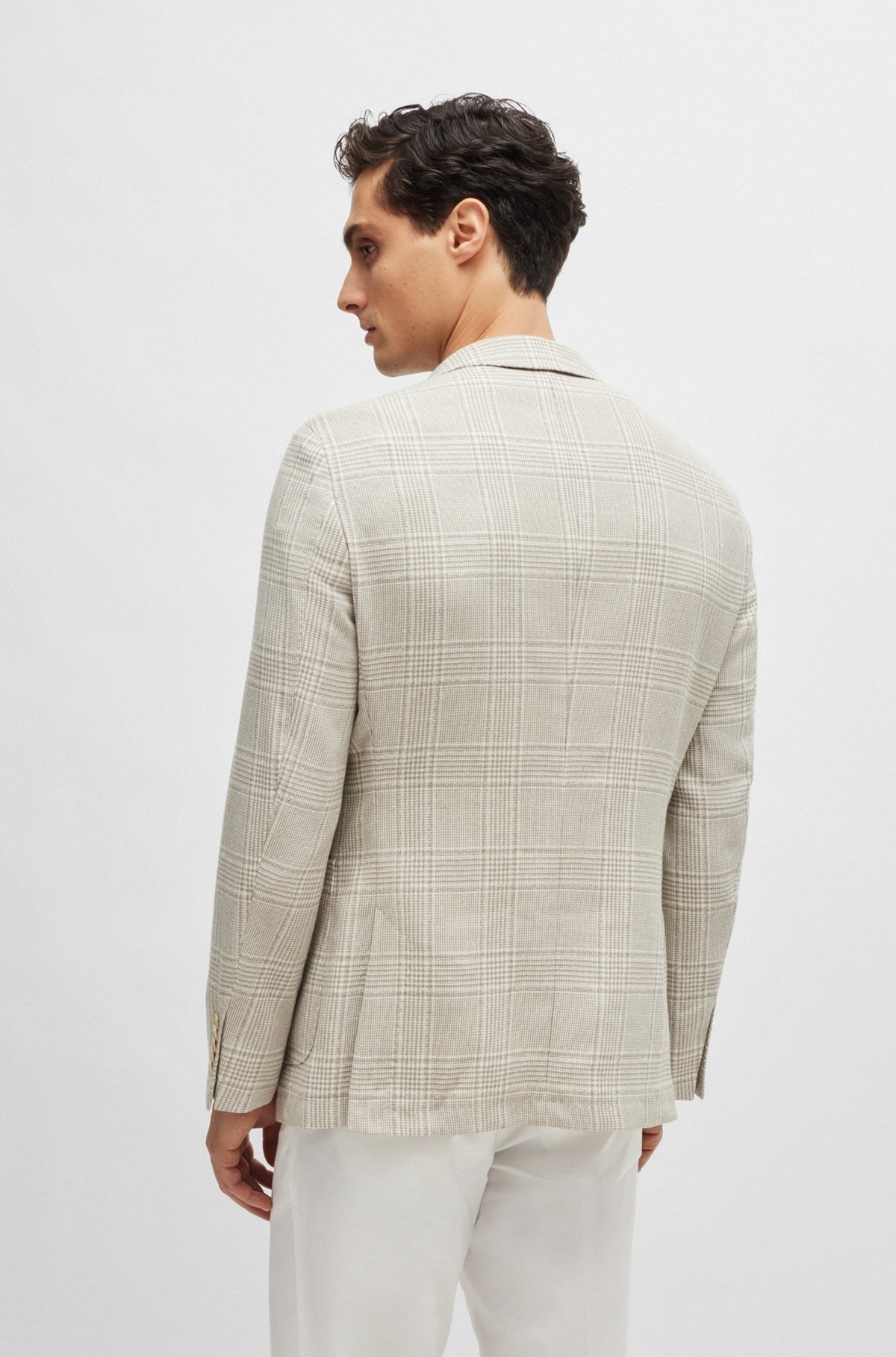 SLIM-FIT JACKET IN CHECKED WOOL, LINEN AND SILK - 4