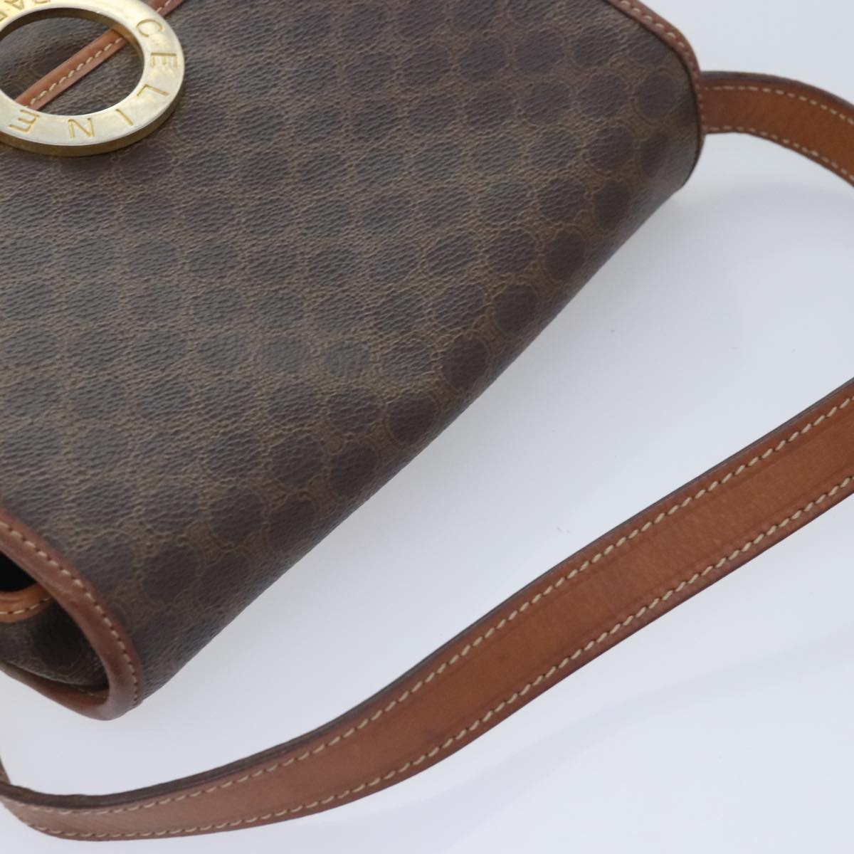 CELINE Macadam Canvas Circle Shoulder Bag Pvc Leather Brown Gold - 6
