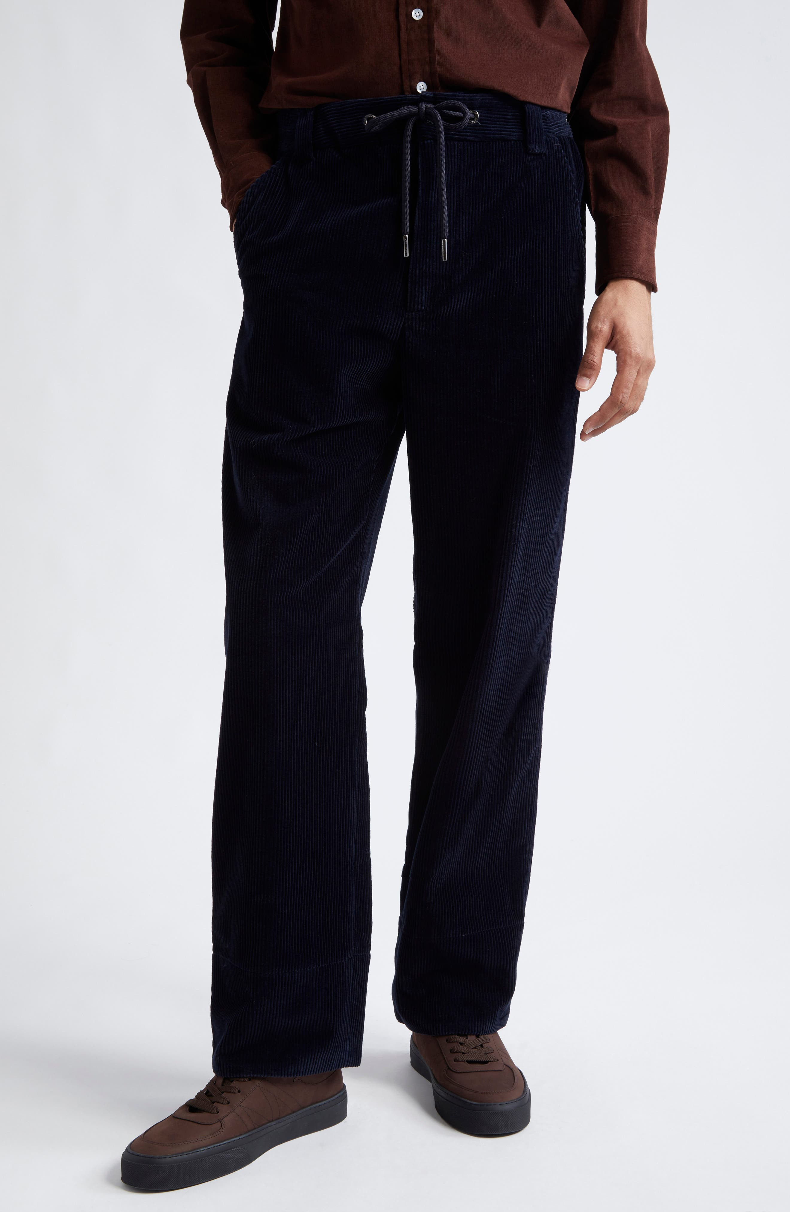 Moncler Drawstring Corduroy Pants in Dark Blue at Nordstrom - 1