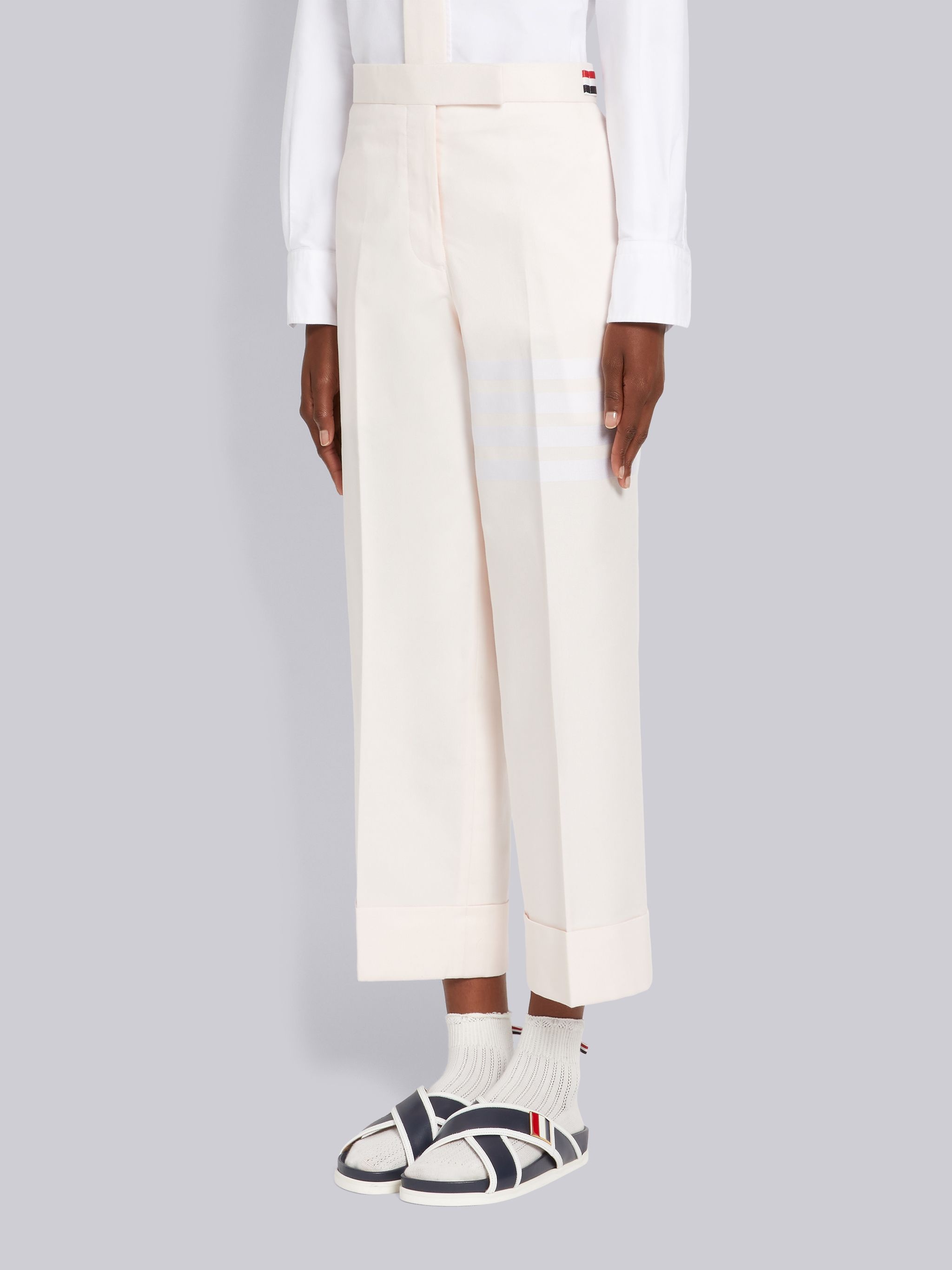 Light Pink Cotton Twill Engineered 4-Bar Unlined Low Rise Side Tab Straight Trouser - 2