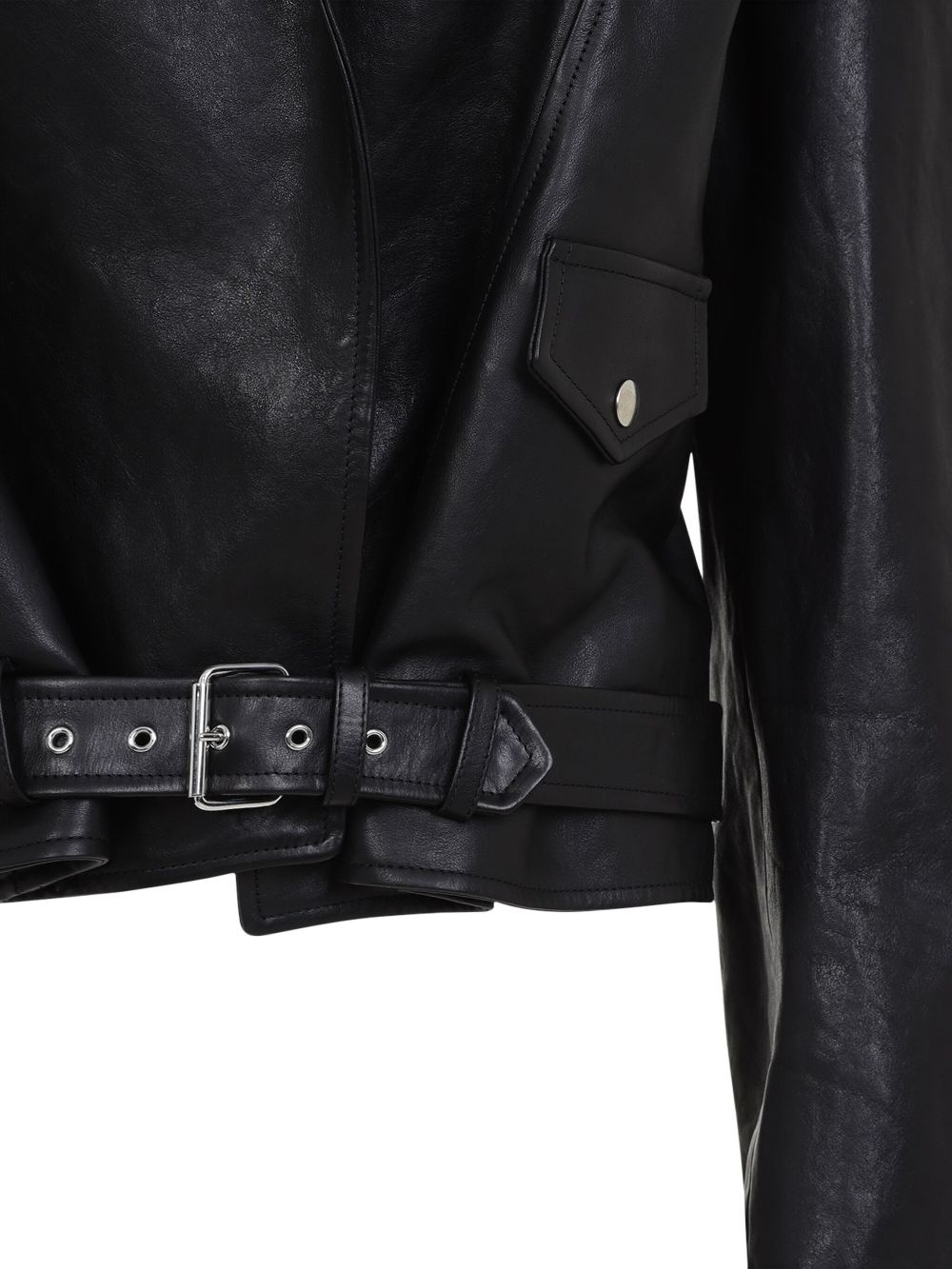 hooded leather biker jacket - 3