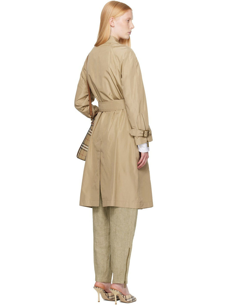 Beige Single Breasted Silk Trench Coat 3