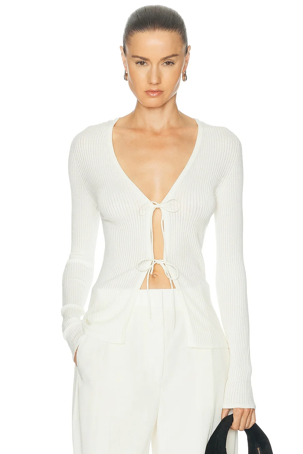 Rib Knit Long Sleeve Cardigan - 1
