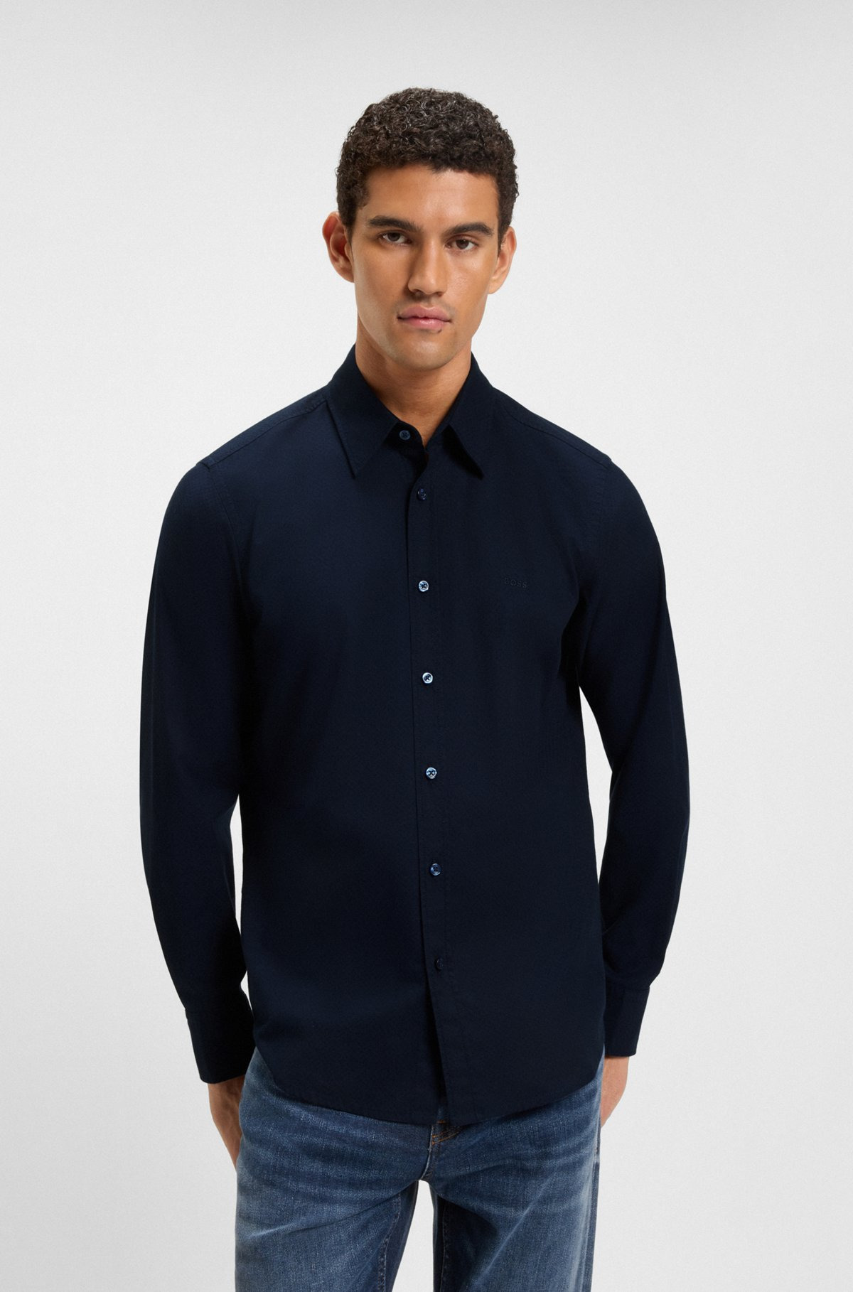REGULAR-FIT SHIRT IN STRUCTURED DOBBY COTTON - 2