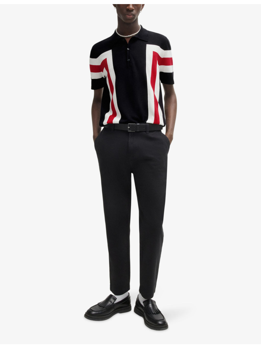 Button-neck short-sleeve stripe cotton polo - 2