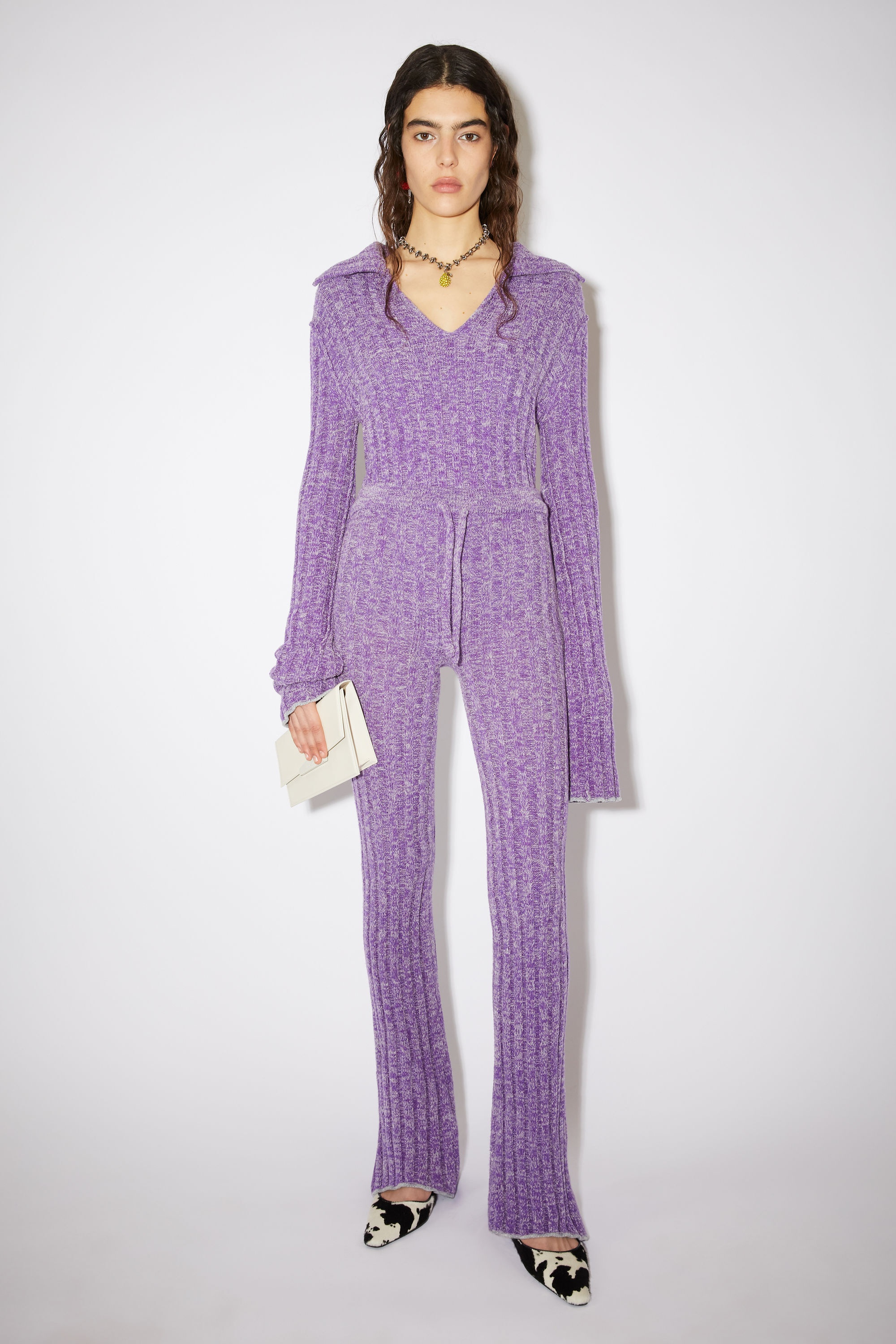 Ribbed knit trousers - Purple/grey - 2