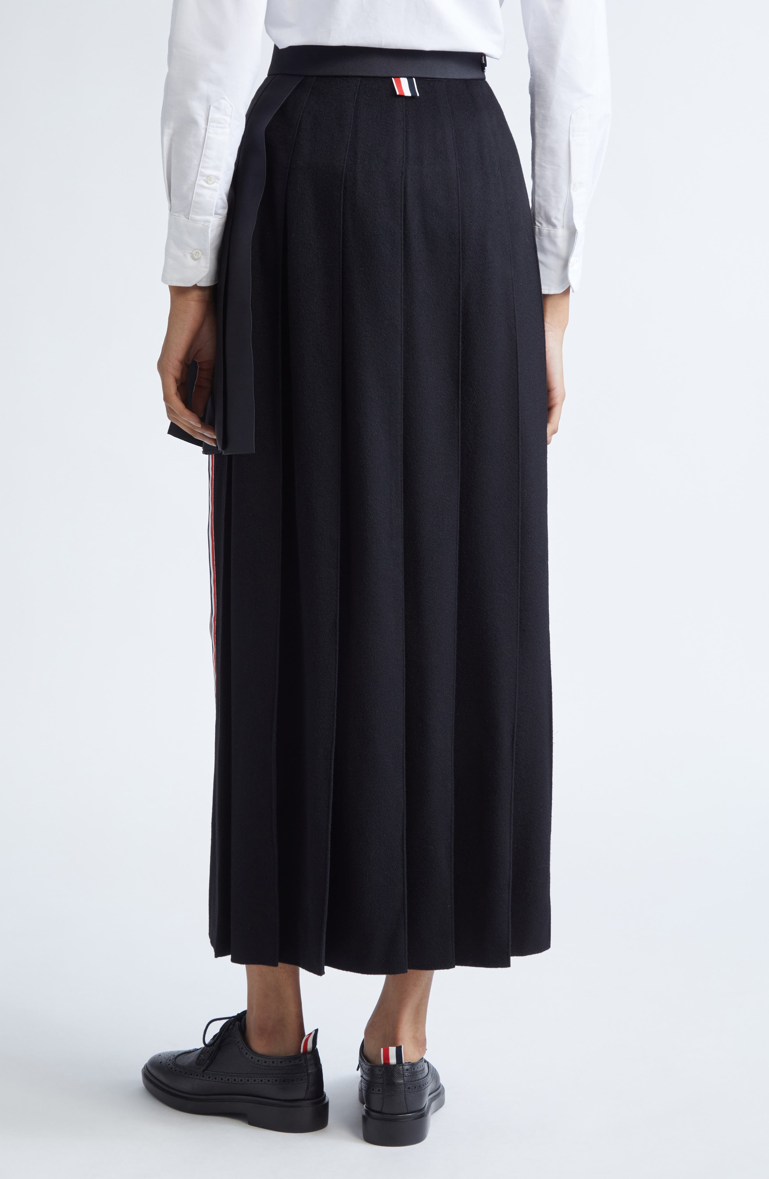 Thom Browne Pleated Asymmetric Mixed Media Wrap Skirt in Black at Nordstrom - 2