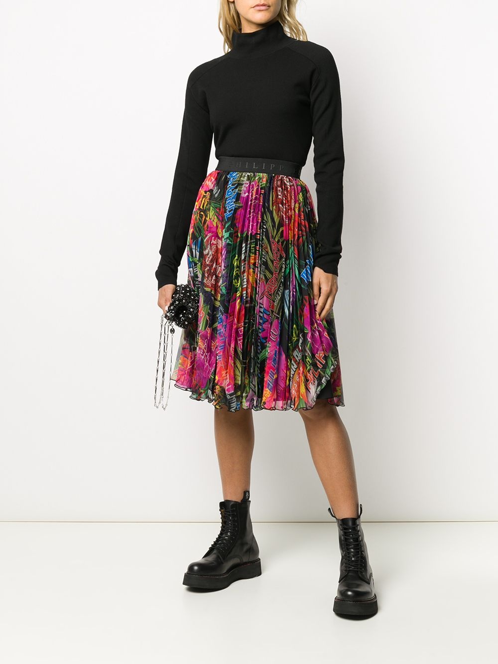jungle rock print pleated skirt - 2