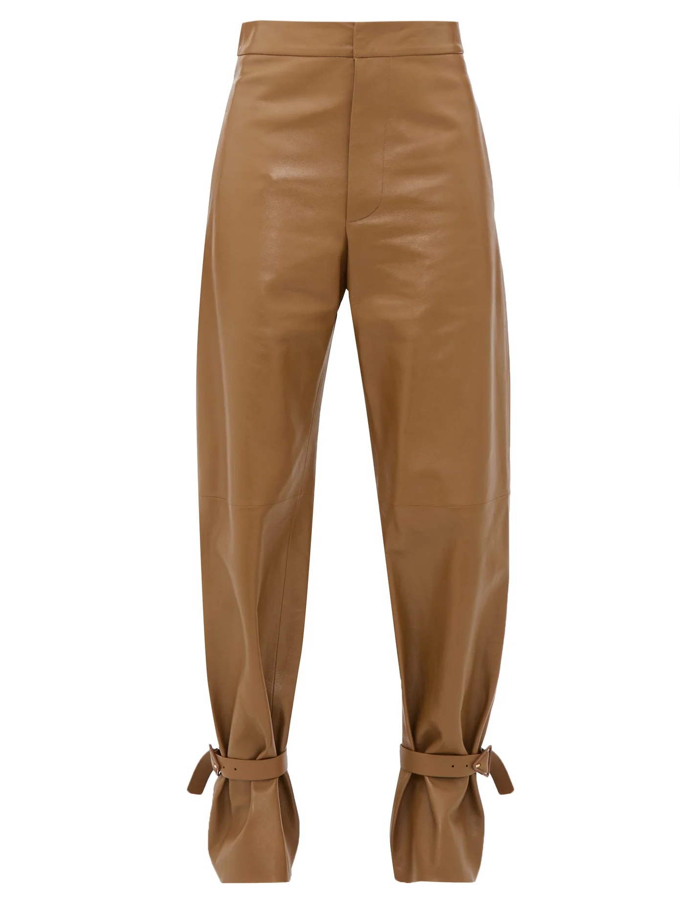 Cuffed ankle wide-leg leather trousers - 1