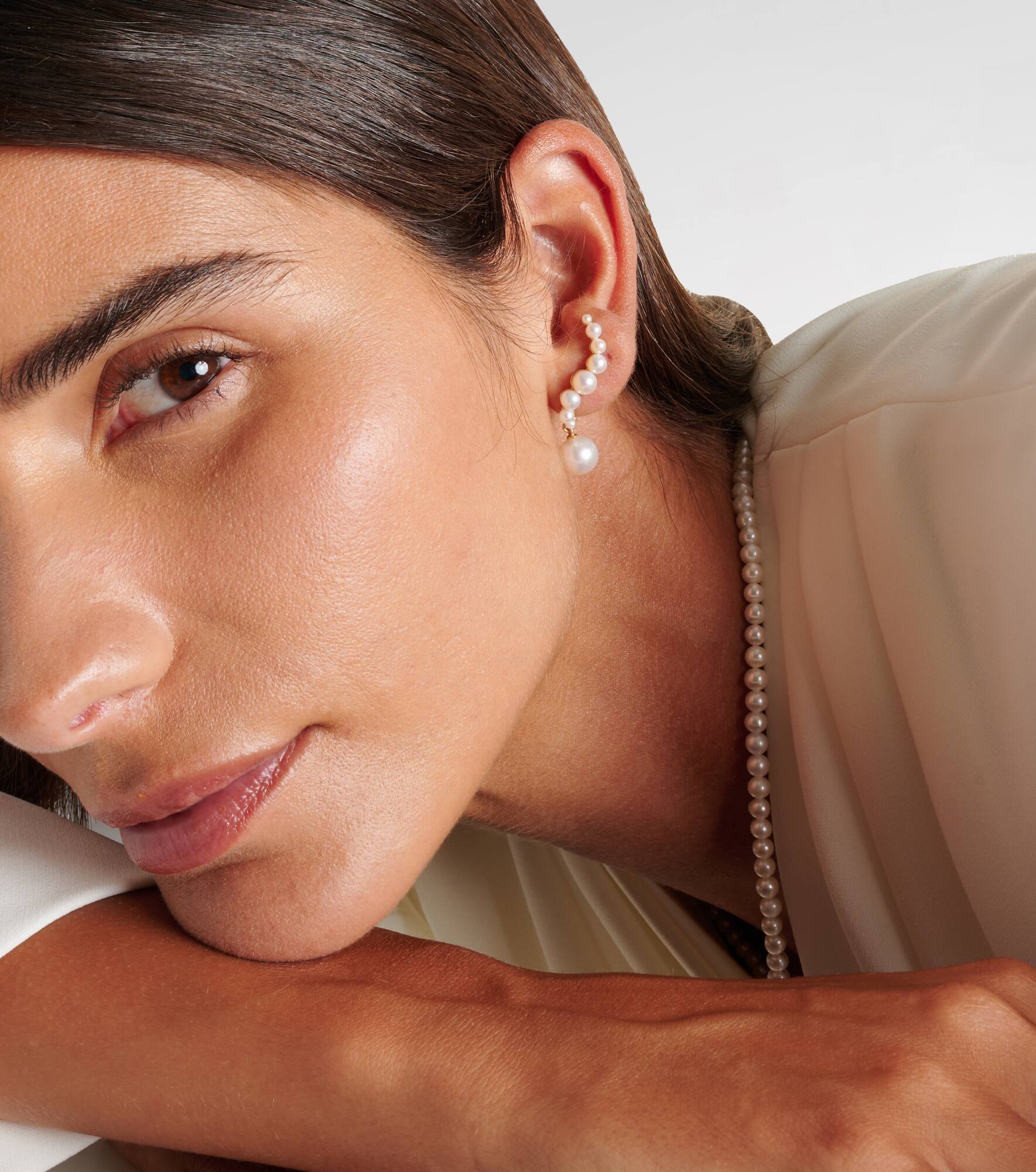 14kt gold drop earrings with pearls - 2