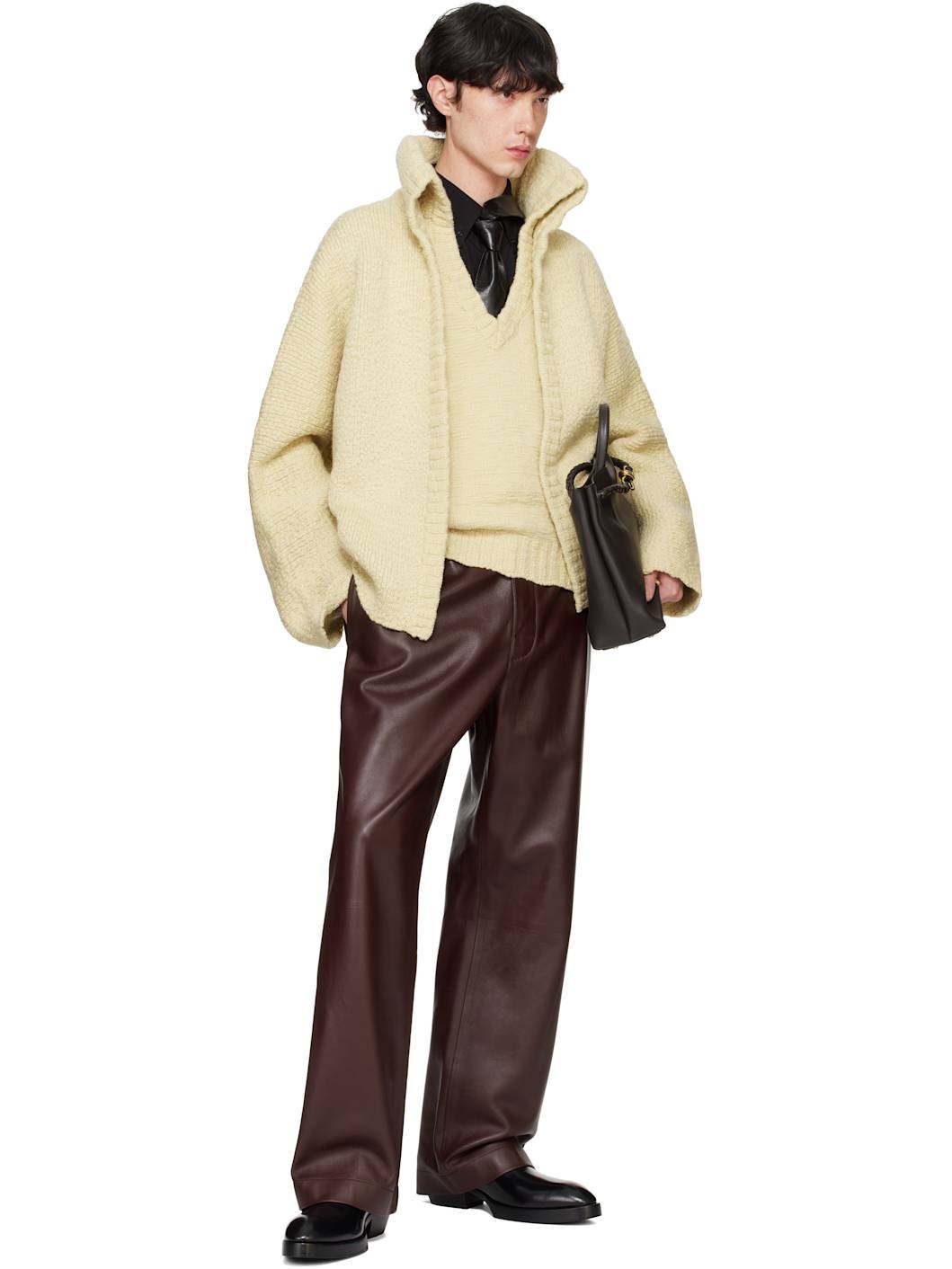 Yellow Textured Wool Double Layer Cardigan - 5