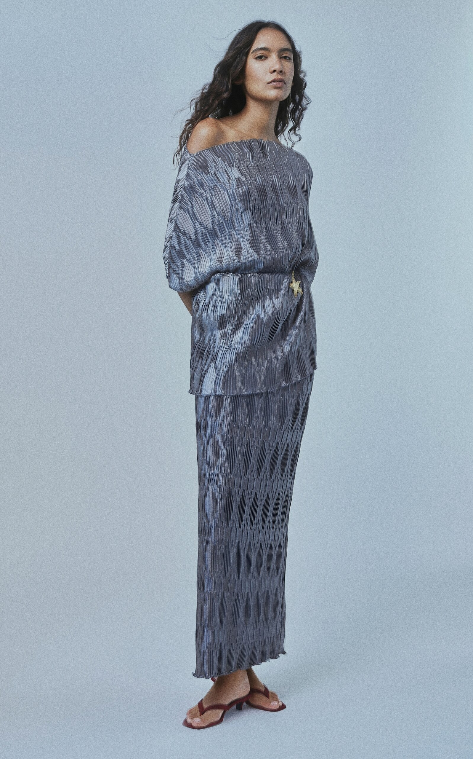 Exclusive Elias Crinkled Satin Maxi Skirt silver - 2