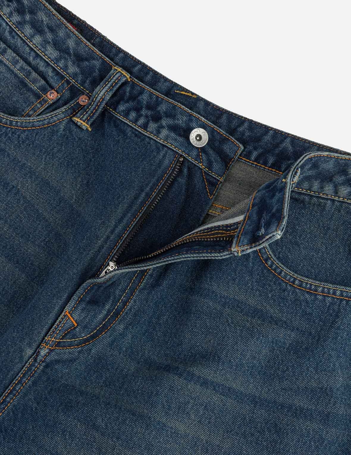 Seagull Embroidery Regular Fit Washed Denim Jorts - 4