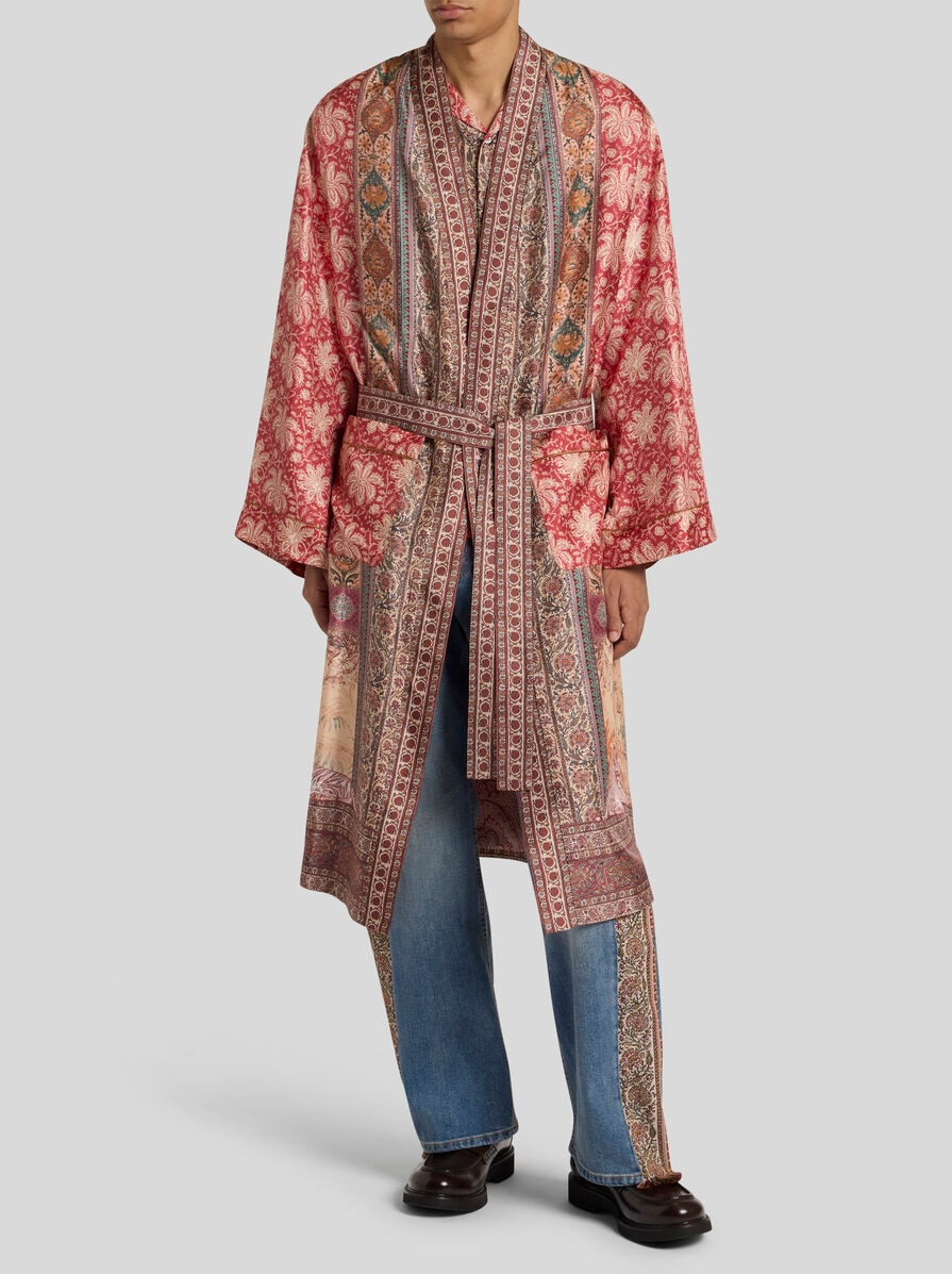 SILK ROBE WITH PLACED PRINT - 4
