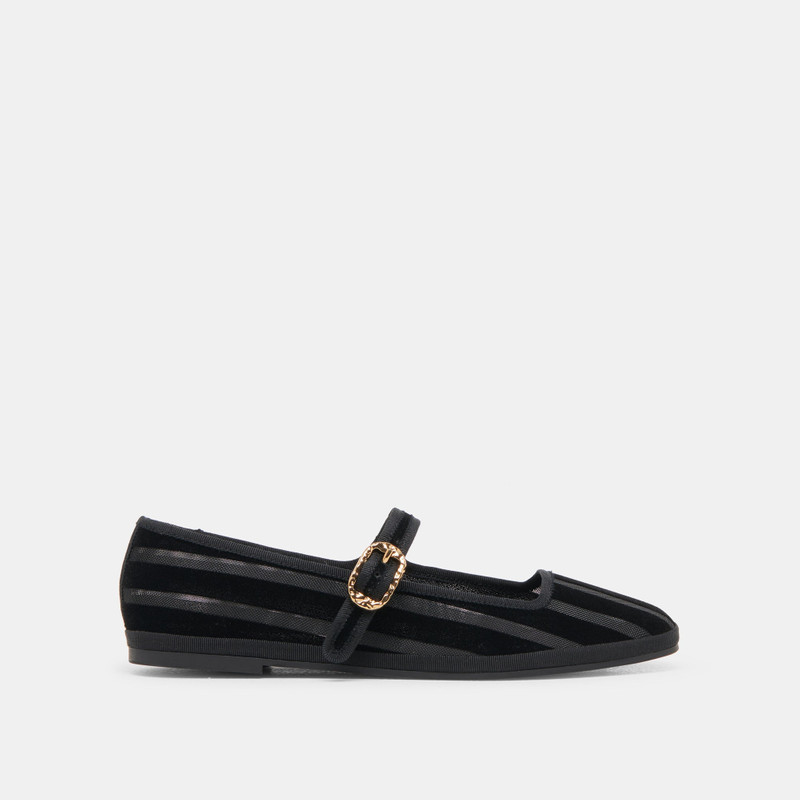TAMEKA BALLET FLATS BLACK STRIPE MESH 1