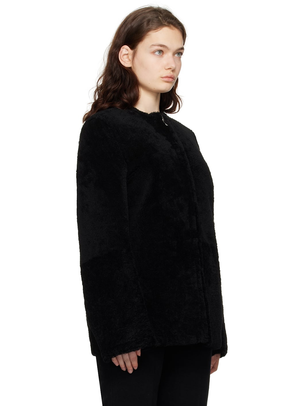 Black Zipped Teddy Shearling Jacket - 2