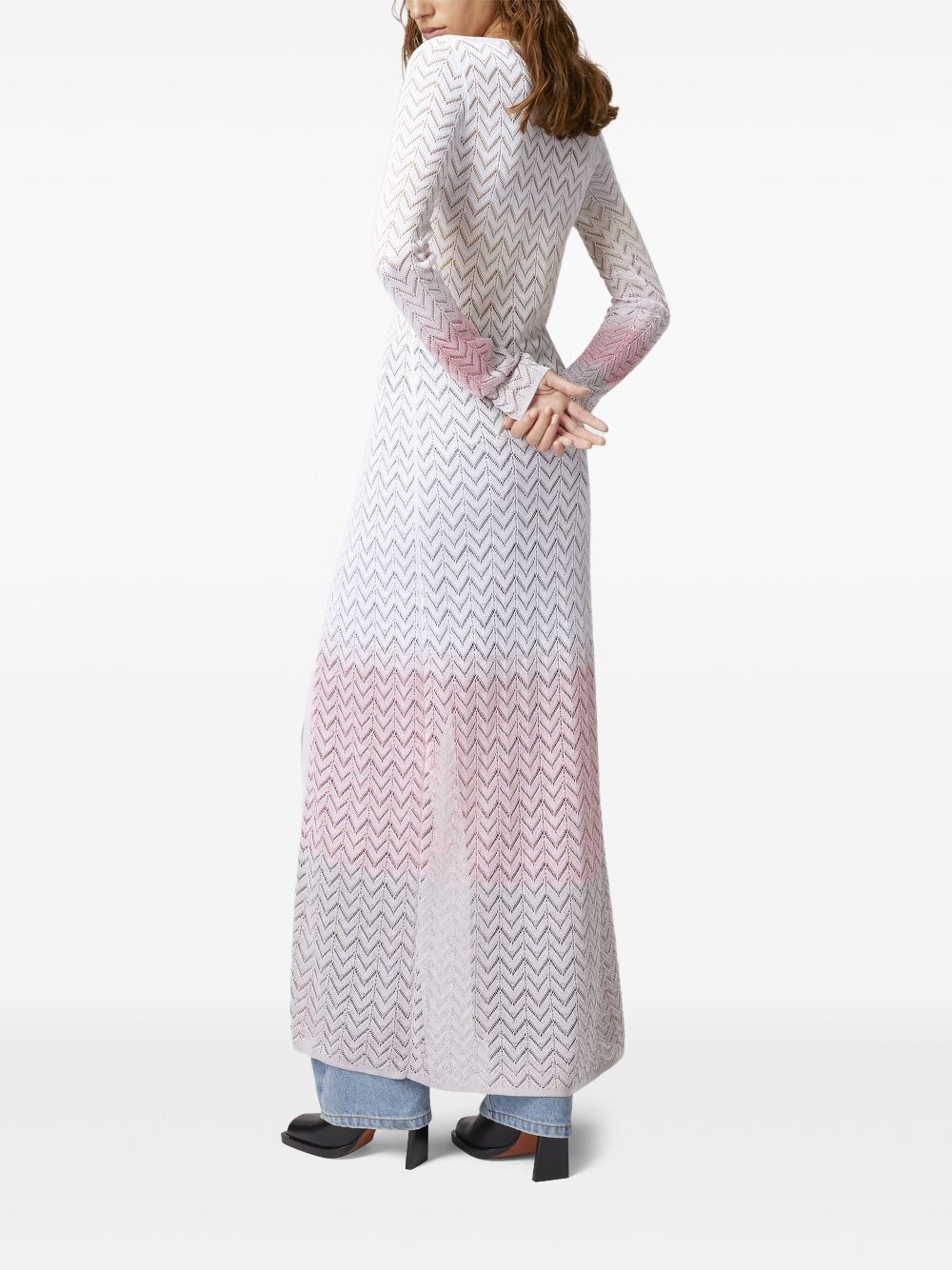 chevron-knit long cardigan - 3