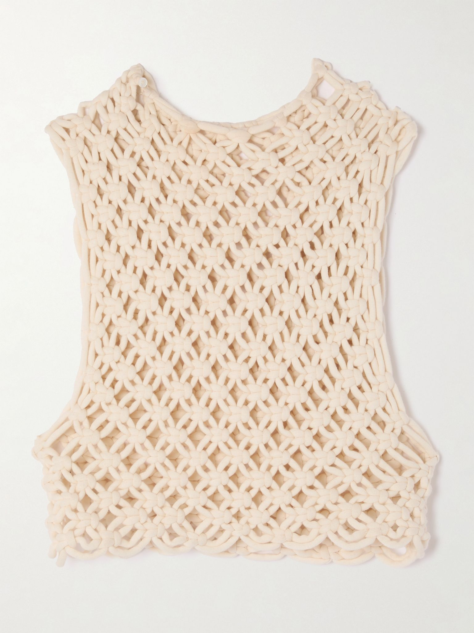 Cropped open-knit cotton-blend tank Neutral - 1