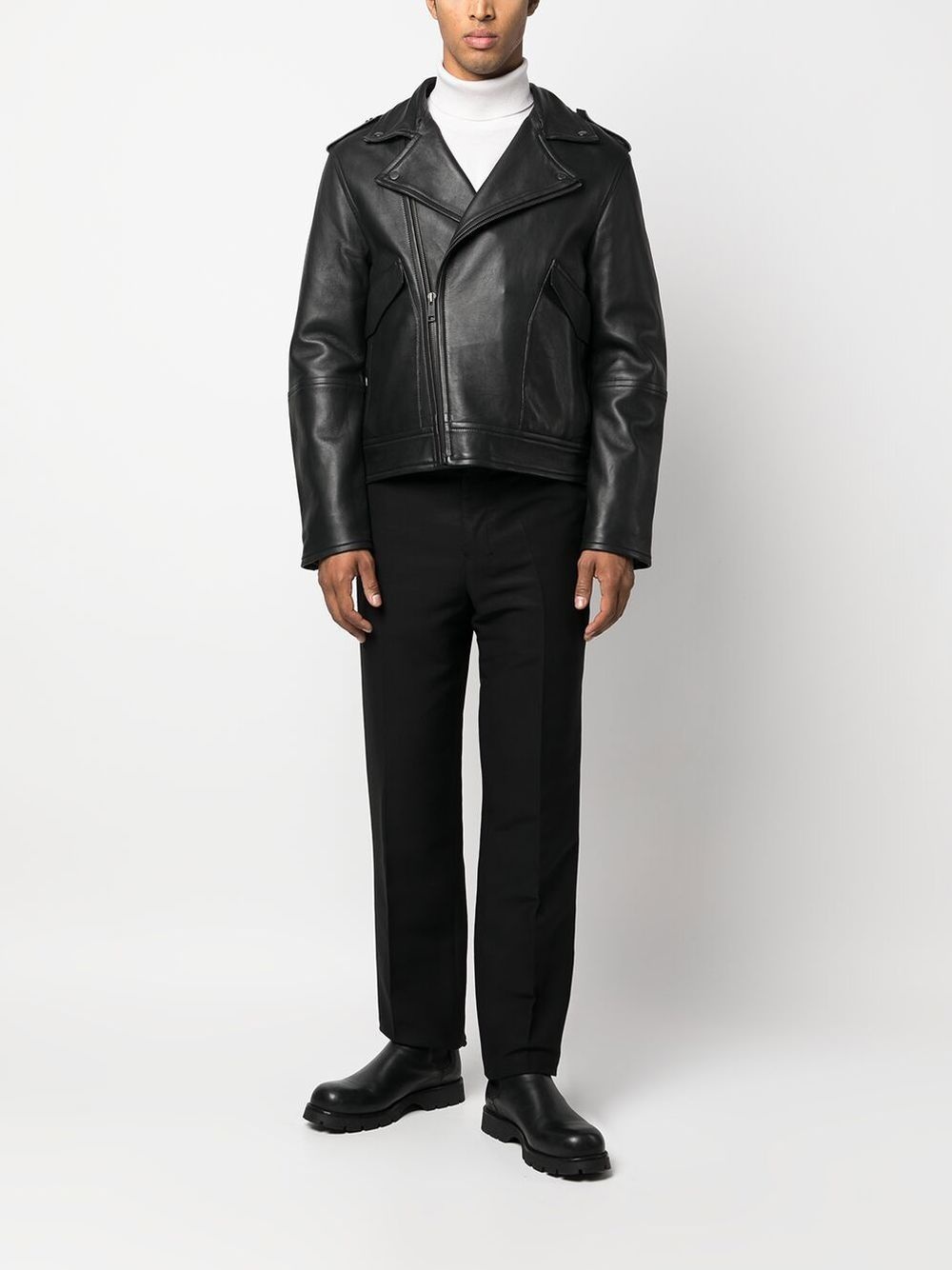 fur-collar leather biker jacket - 6