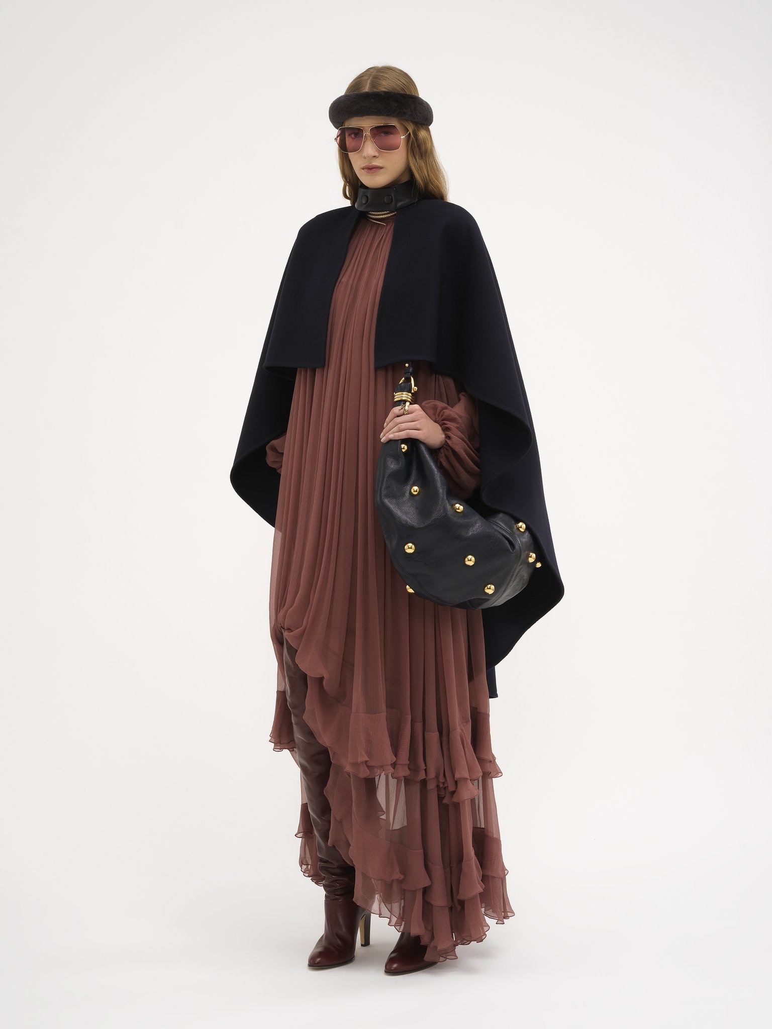 GATHERED LONG DRESS IN SILK MOUSSELINE - 3