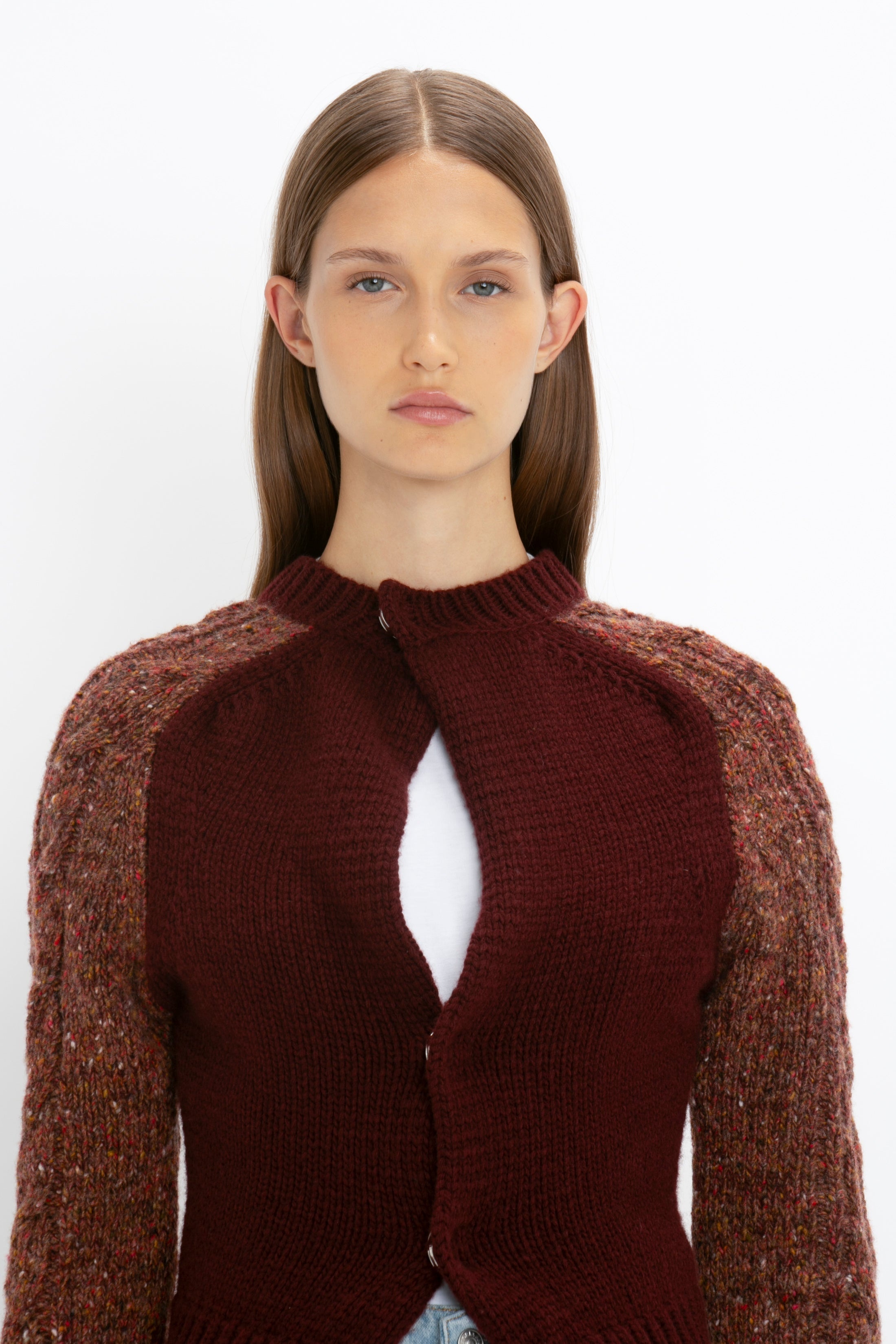 Exclusive Contrast Sleeve Cardigan In Rust - 5