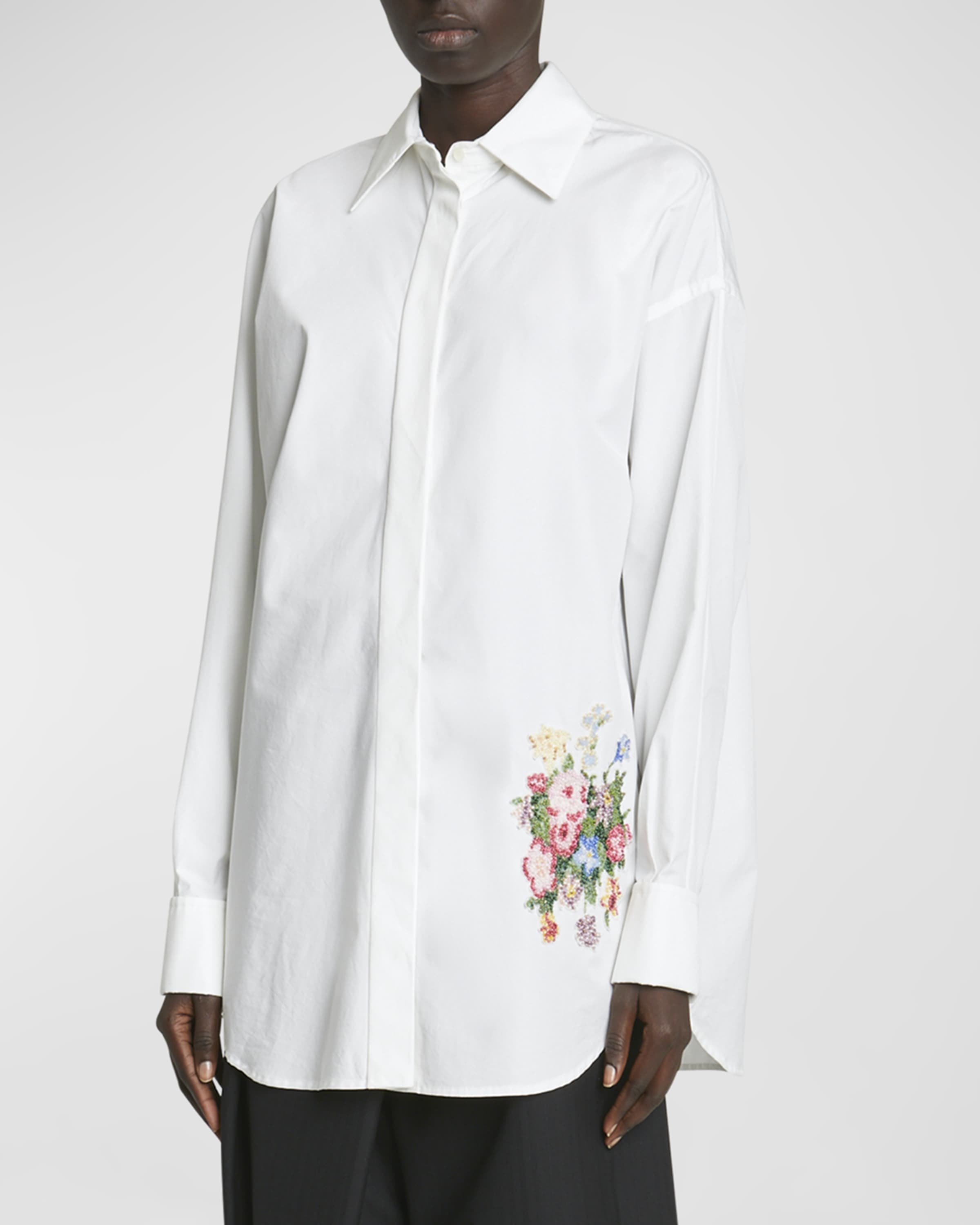 Floral Embroidered Button-Down Shirt - 2