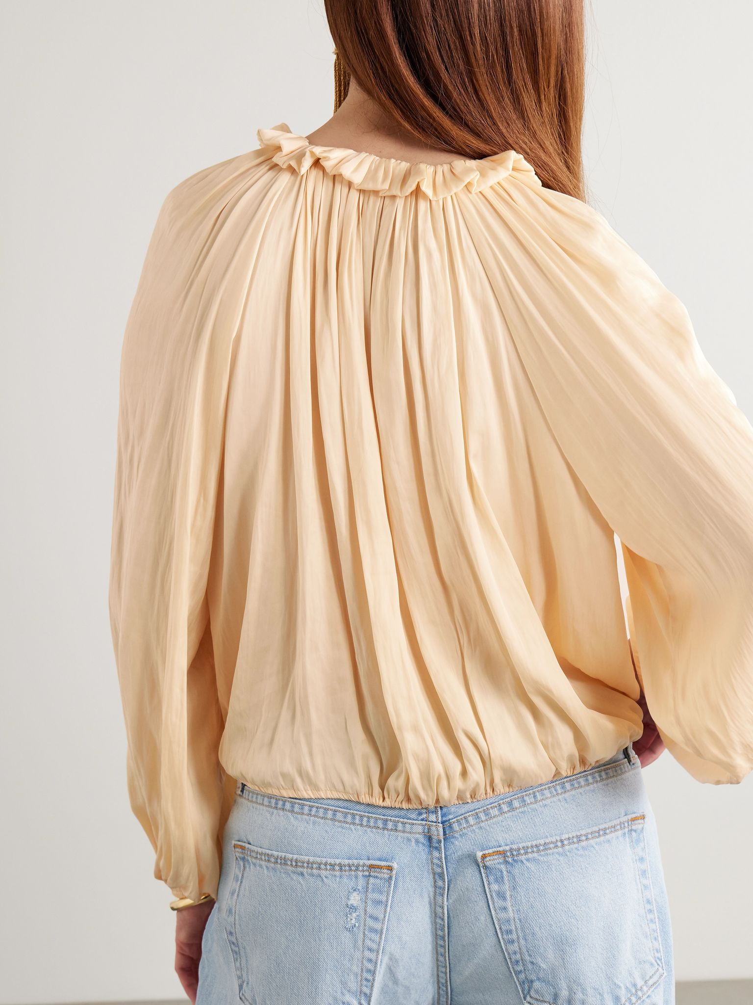 Laurette gathered washed-satin blouse Cream - 4