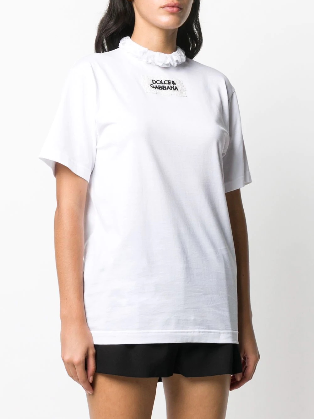 ruffle-neck logo T-shirt - 3