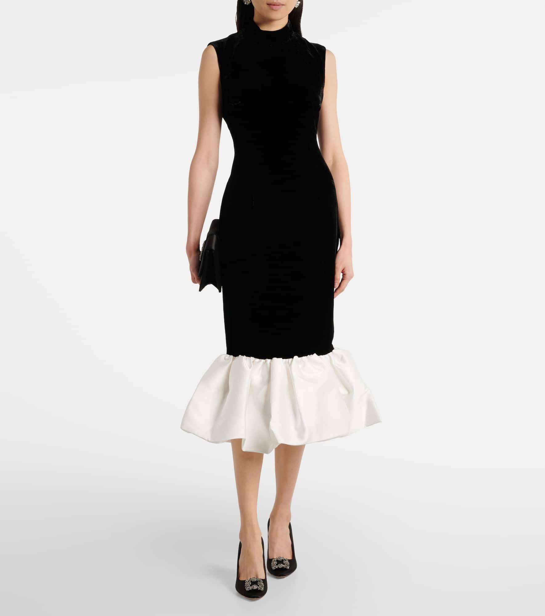 Velvet and satin midi dress - 2
