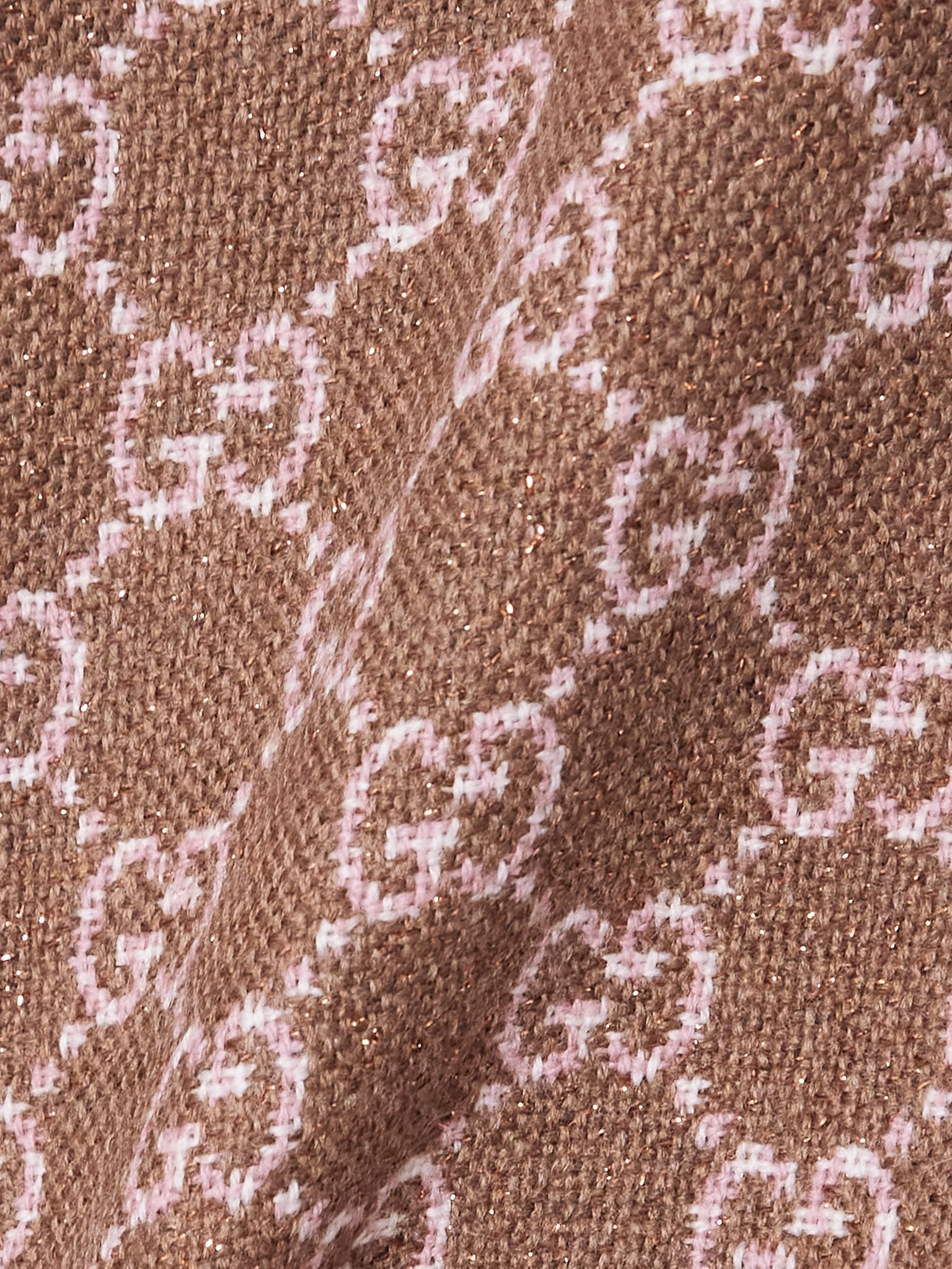 Fringed metallic wool-jacquard scarf Brown - 3