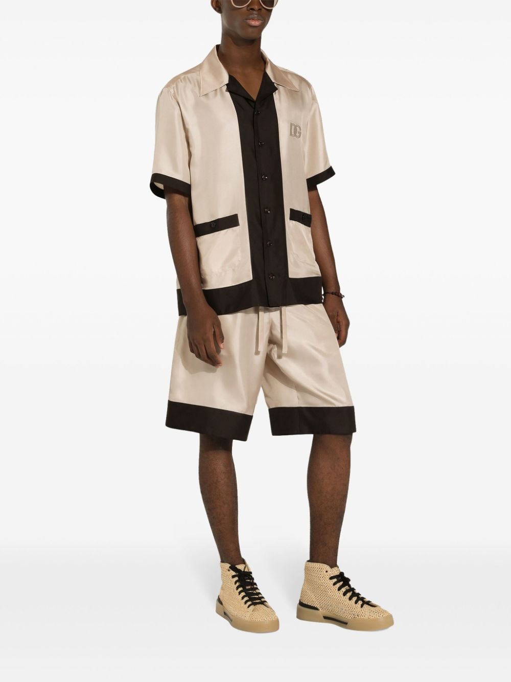 logo-embroidered silk shorts - 3