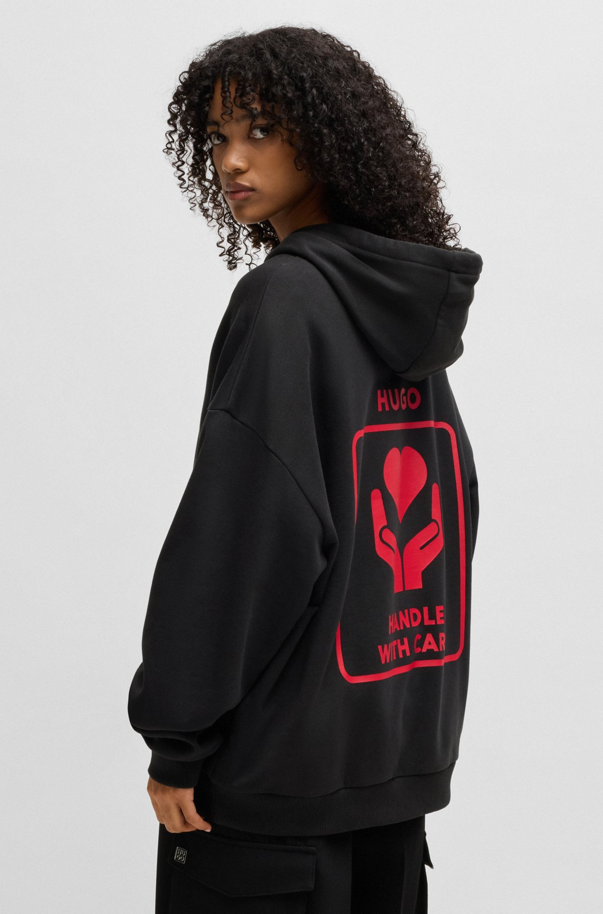COTTON-TERRY HOODIE WITH SLOGAN AND HEART GRAPHICS - 6