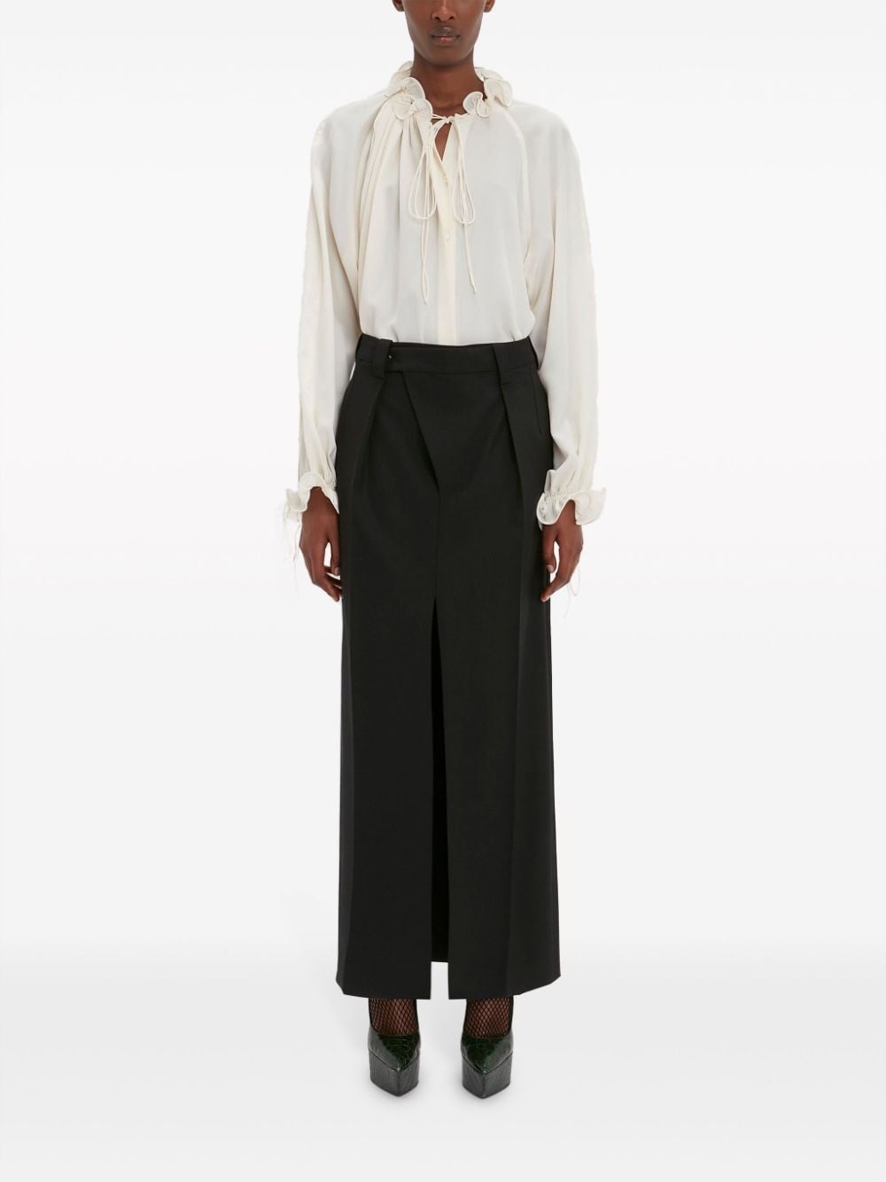 ruffle-trim pleated silk blouse - 2